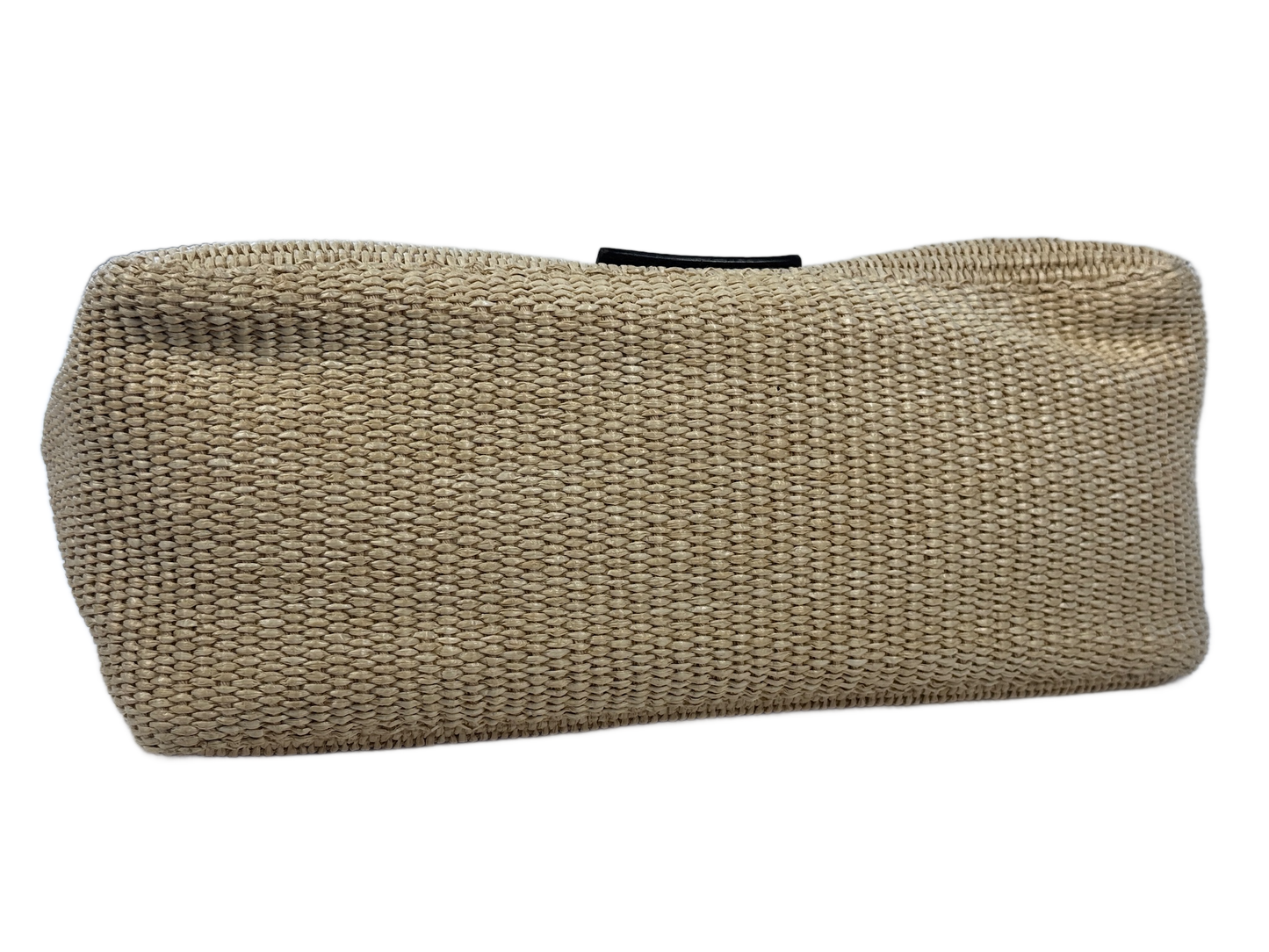 Fendi Vintage Beige Raffia Black Snakeskin Patent Leather Trim XL Mamma Baguette Shoulder Bag