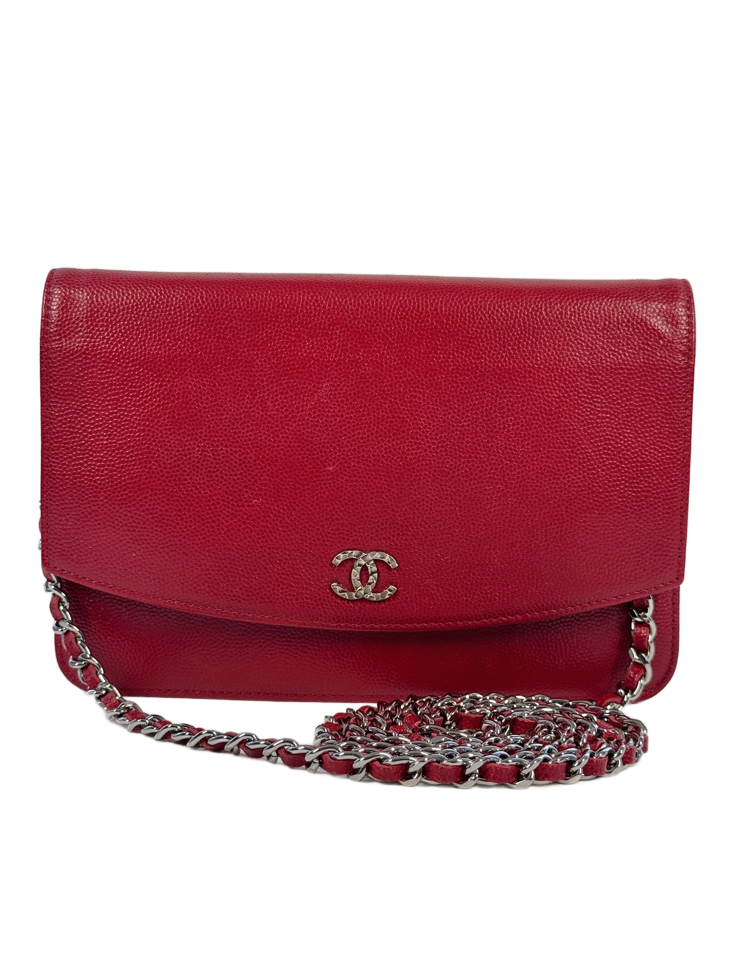 Chanel 2011 Red Caviar Leather Wallet On Chain Crossbody Bag