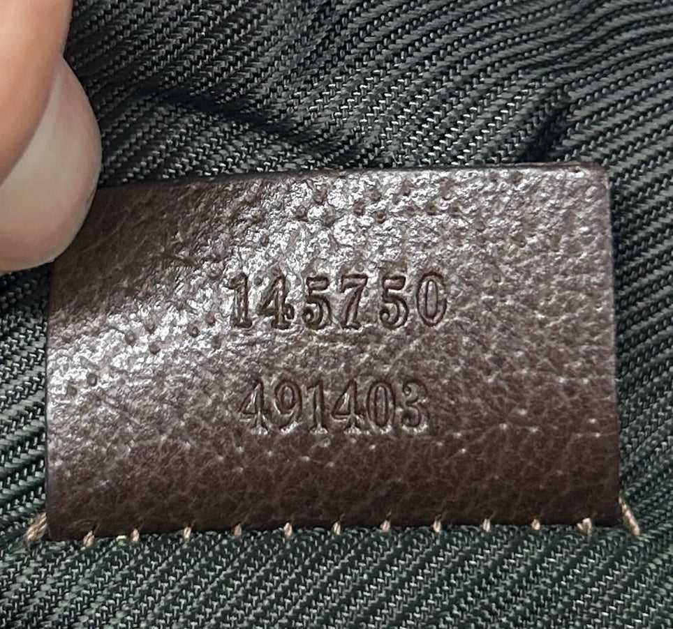 Gucci Vintage Brown GG Monogram Brown Leather Trim Abbey Pochette