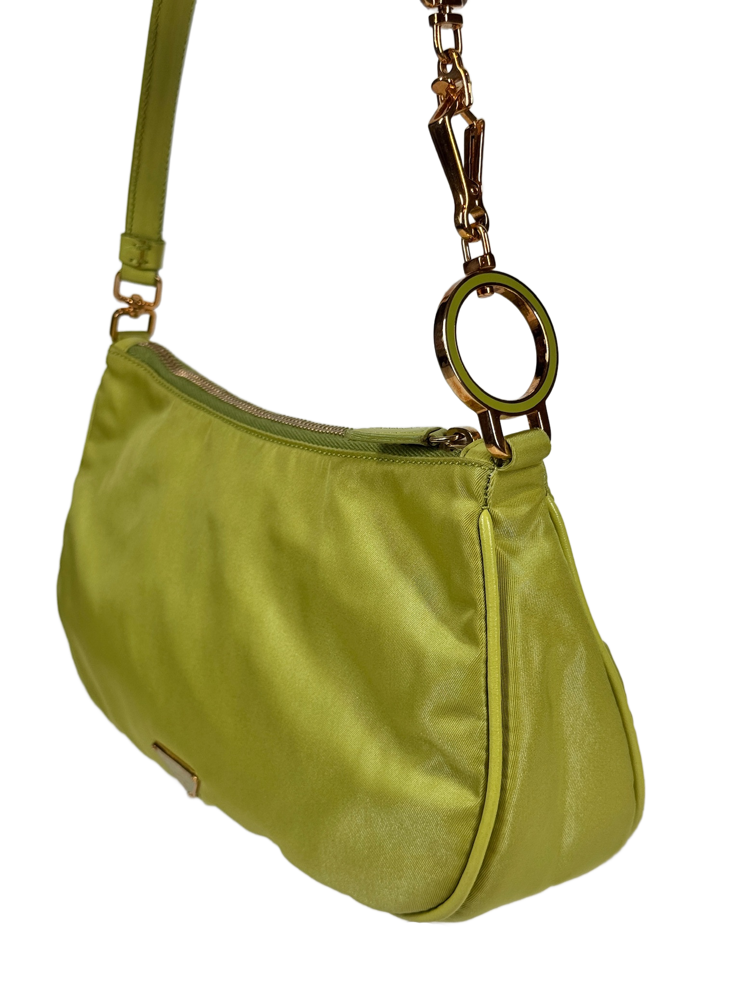 Prada Vintage Lime Green Tessuto Nylon Cleo Ring Shoulder Bag