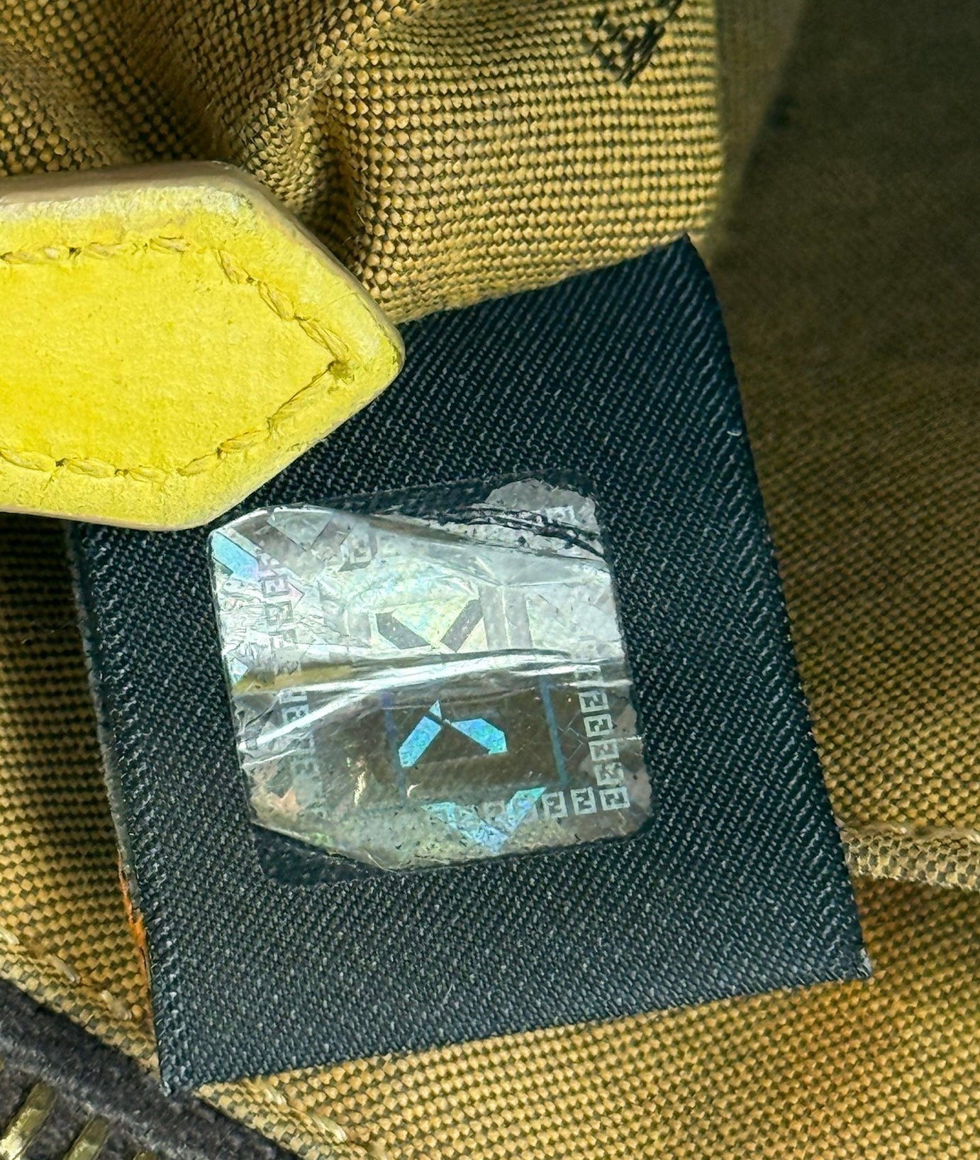 Fendi Vintage Brown Zucca Monogram Coated Canvas Pochette Bag w Yellow Leather Trim