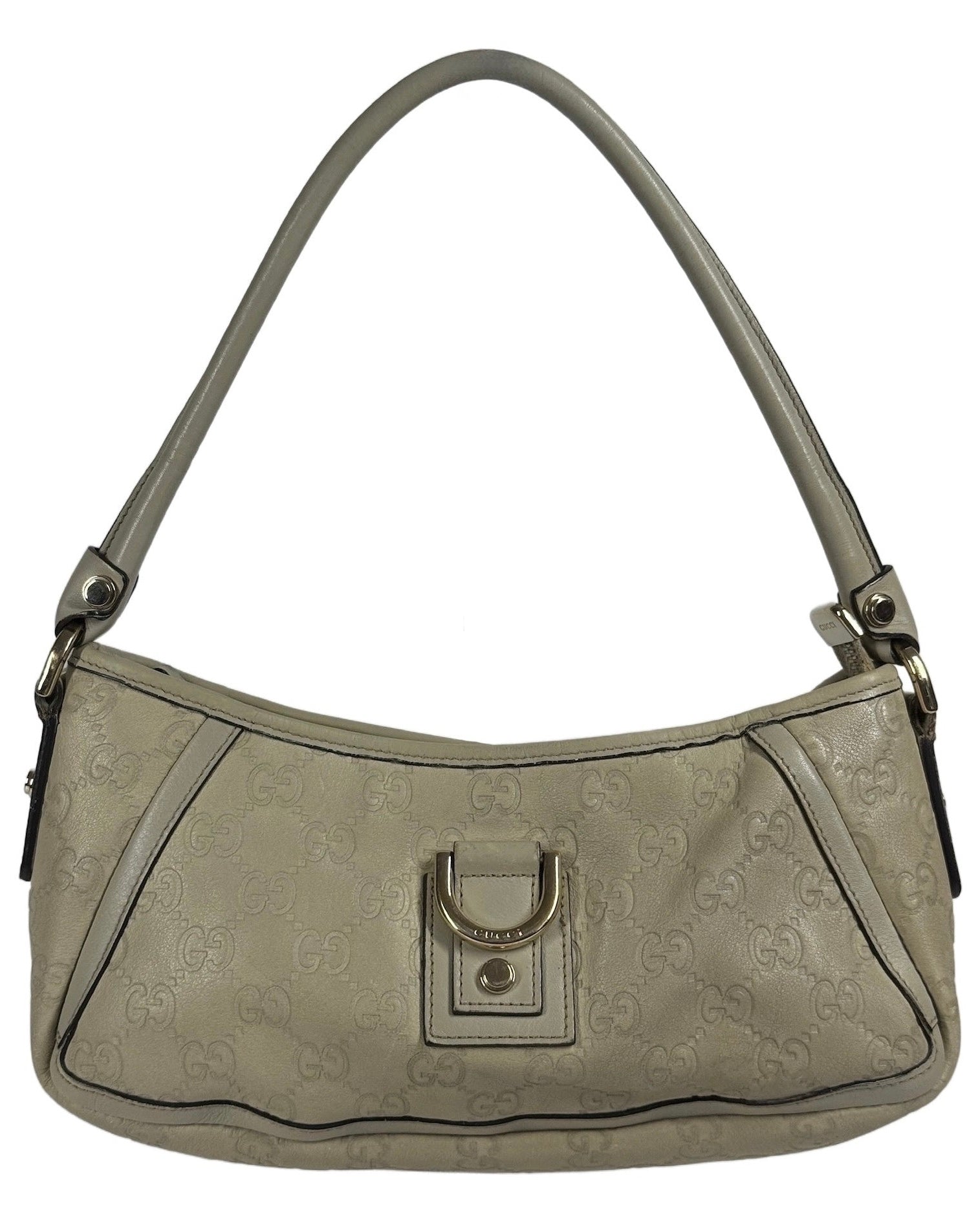Gucci Vintage Ivory Leather GG Monogram Abbey Pochette Shoulder 