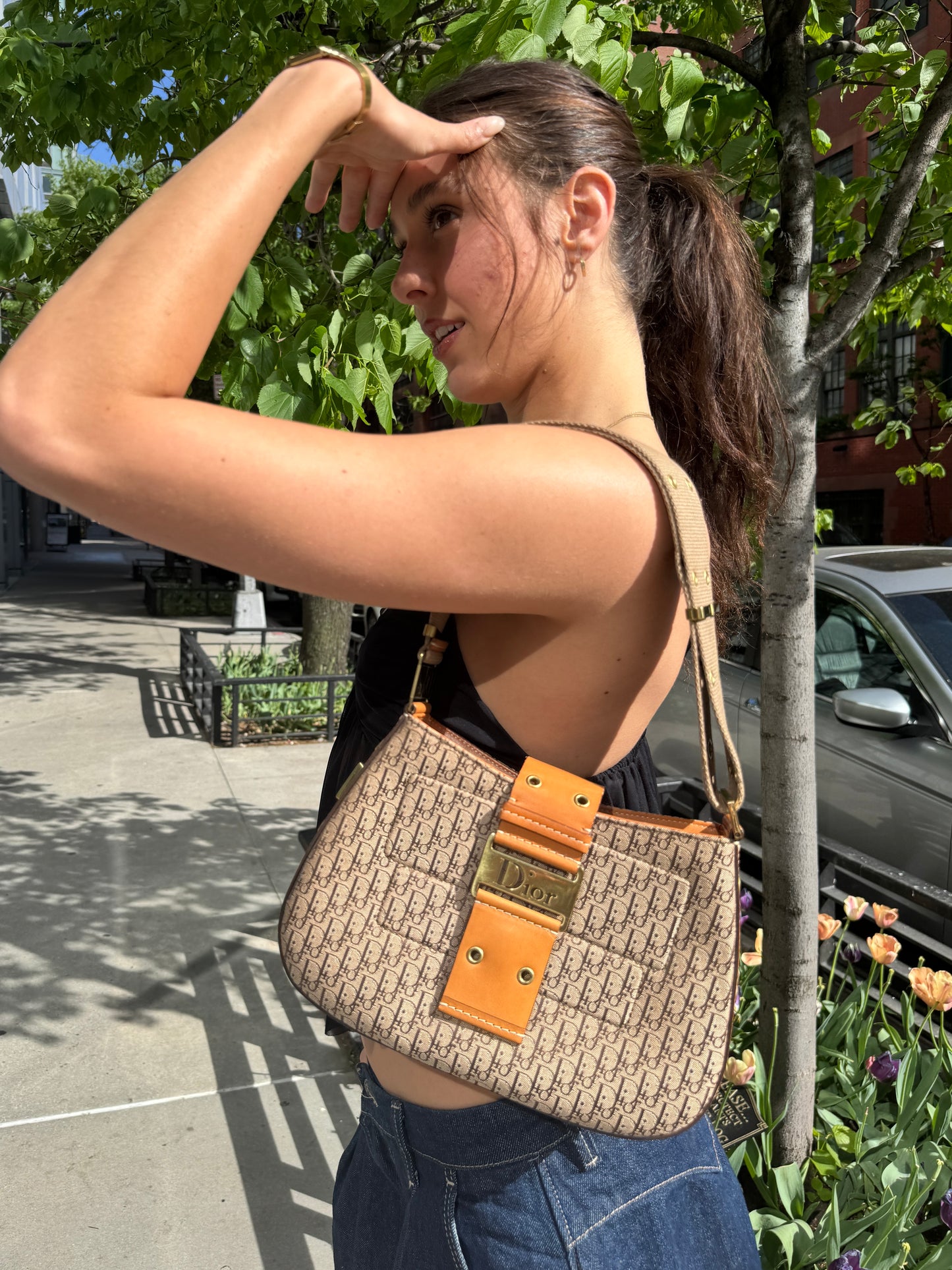 Dior Vintage 2002 Brown Trotter Diorissimo Monogram Canvas Columbus Street Chic Shoulder Bag