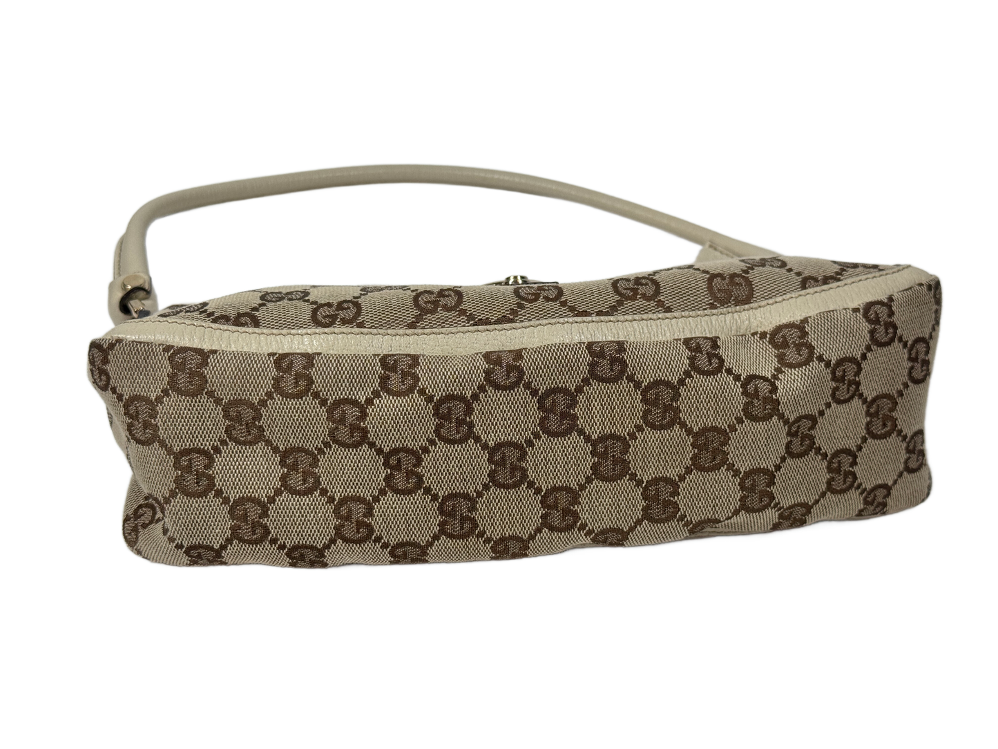 Gucci Vintage Brown GG Monogram Canvas w Ivory Leather Trim Abbey Pochette Shoulder Bag