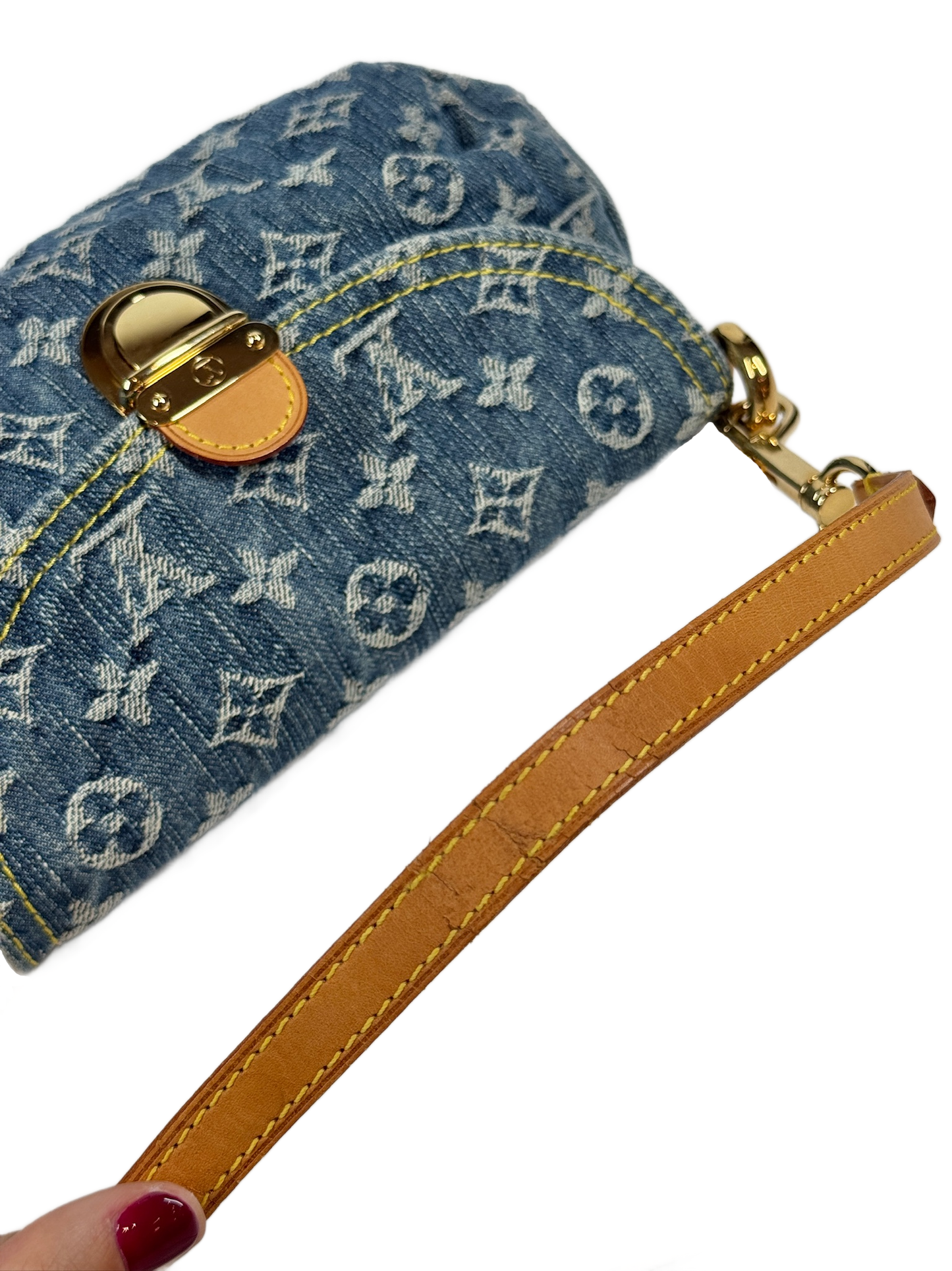Louis Vuitton Vintage 2006 Blue Denim Monogram Mini Pleaty Pochette Shoulder Bag