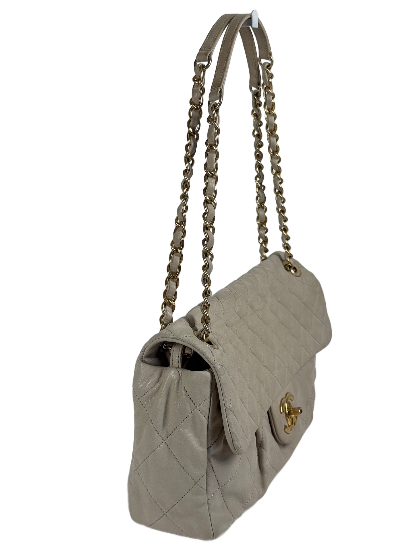 Chanel Iridescent Ivory Quilted Calfskin Large Chic Flap Shoulder Bag