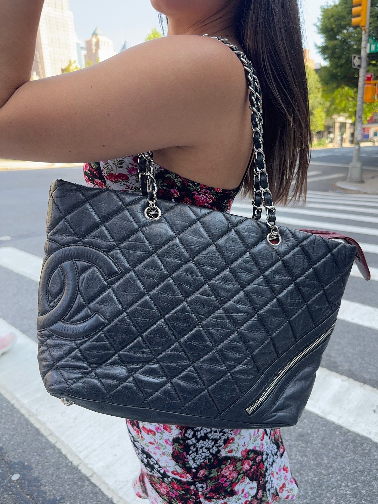 Chanel Vintage Black Quilted Calfskin Leather Cotton Club Large Ligne Cambon Tote Bag