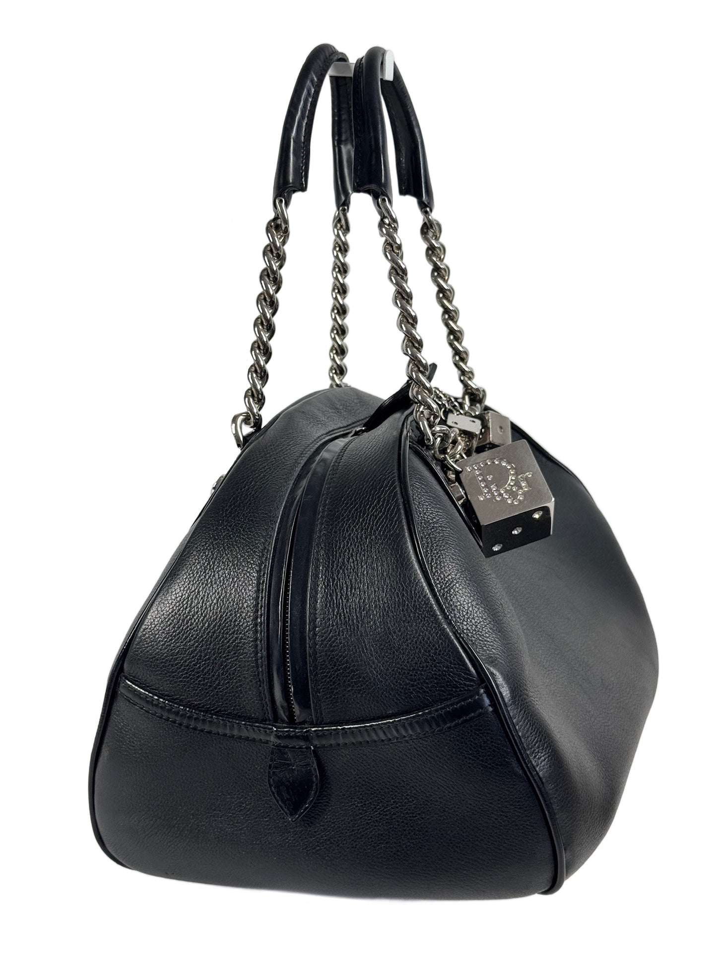 Dior Vintage 2004 Black Leather Gambler Dice Bowler Bag