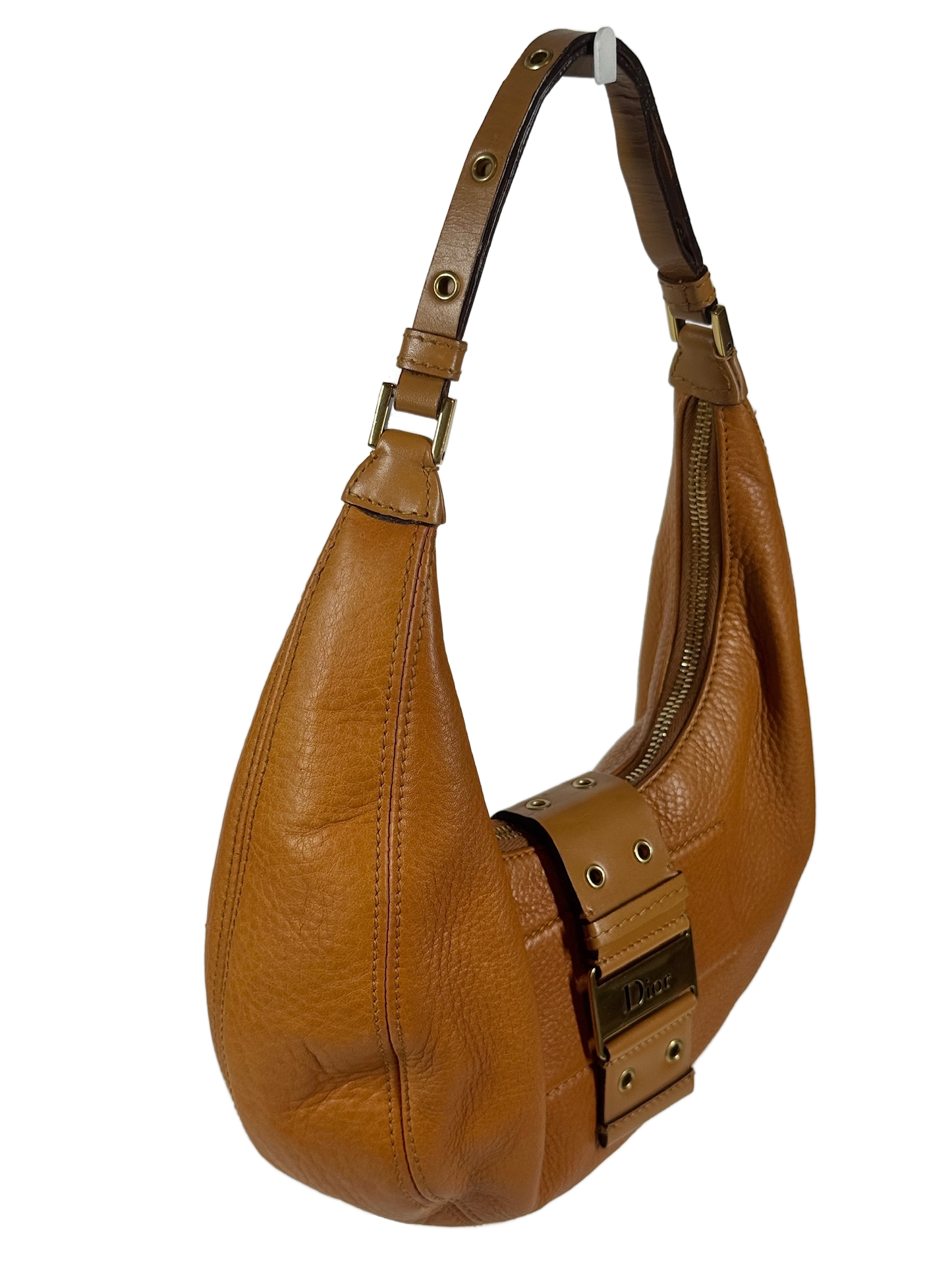 Dior Vintage 2004 Camel Brown Leather Street Chic Mini Hobo Shoulder Pochette Bag
