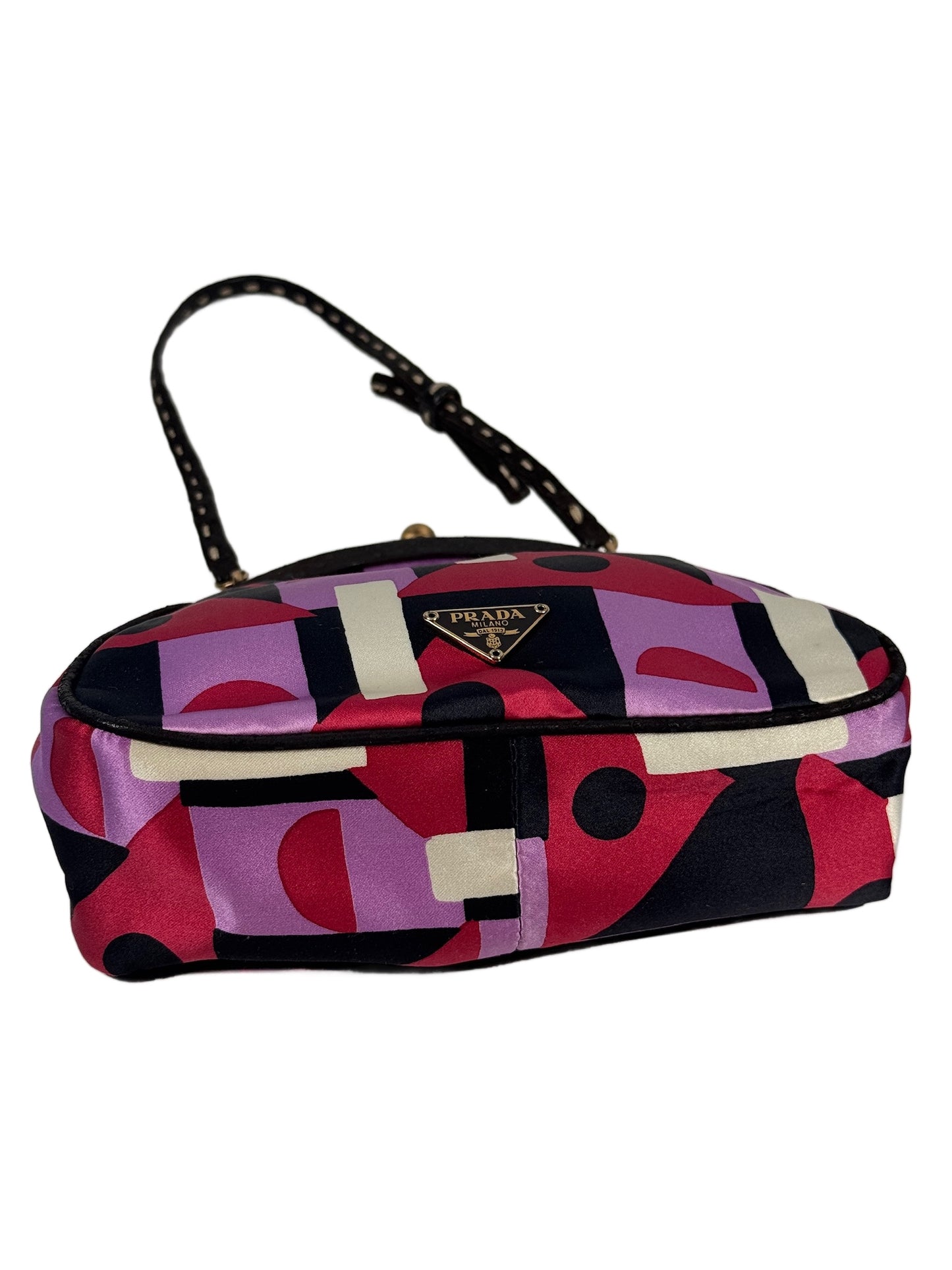 Prada Vintage 2003 Fuchsia Lilac Geometric Satin Kisslock Top Handle Mini Bag
