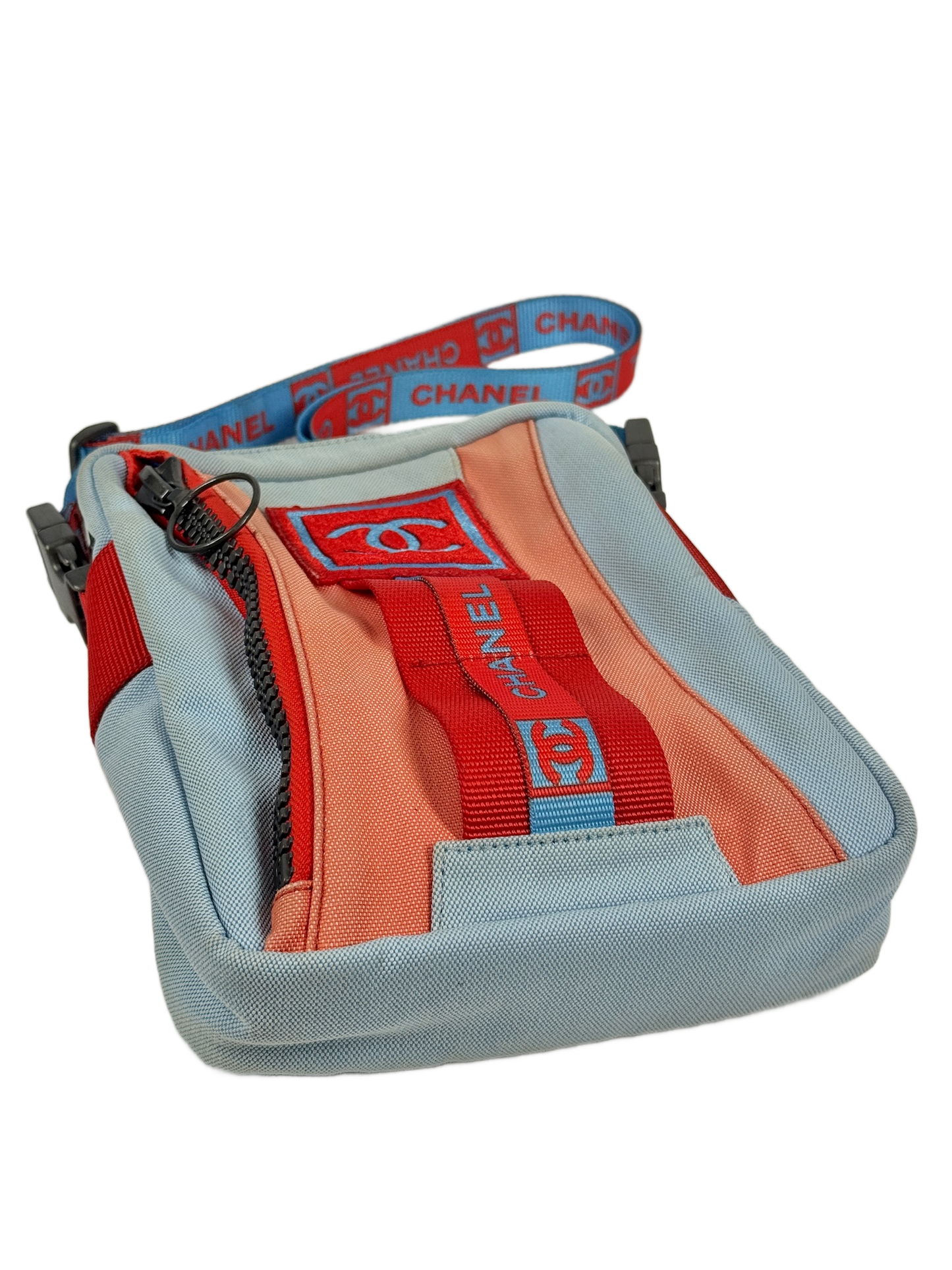 Chanel Vintage 00s Blue Orange Canvas Sport Line Crossbody Shoulder Bag