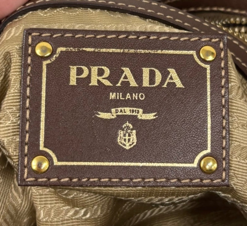 Prada Vintage Dark Brown Jaquard Logo Medium Hobo Shoulder Bag