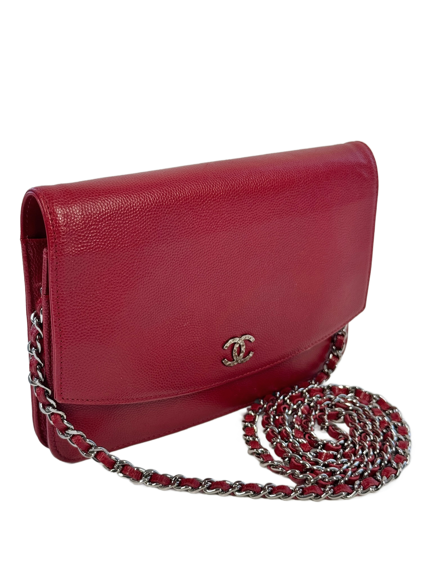 Chanel 2011 Red Caviar Leather Wallet On Chain Crossbody Bag