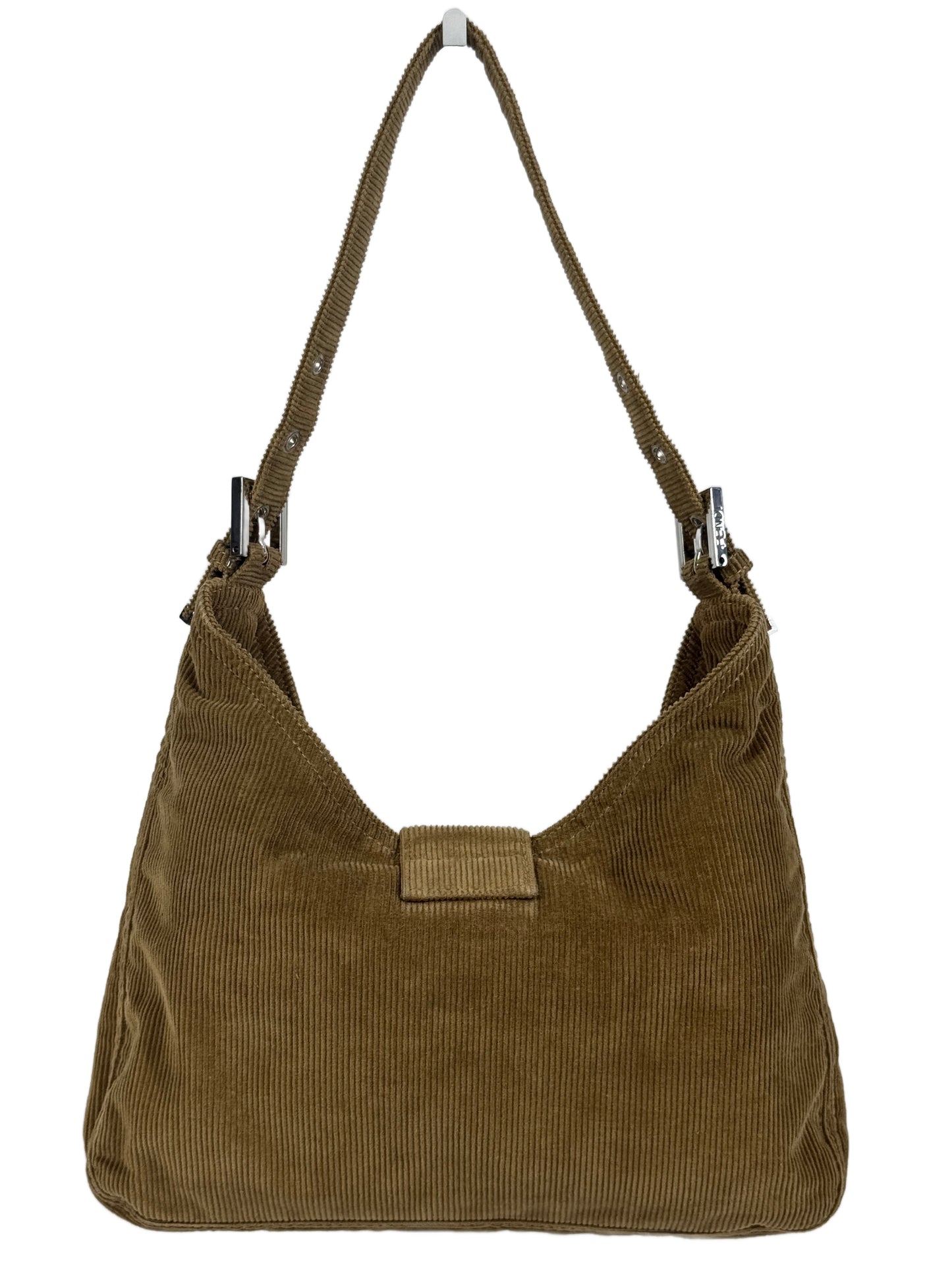 Fendi Vintage Beige Brown Corduroy Shoulder Hobo Baguette Bag