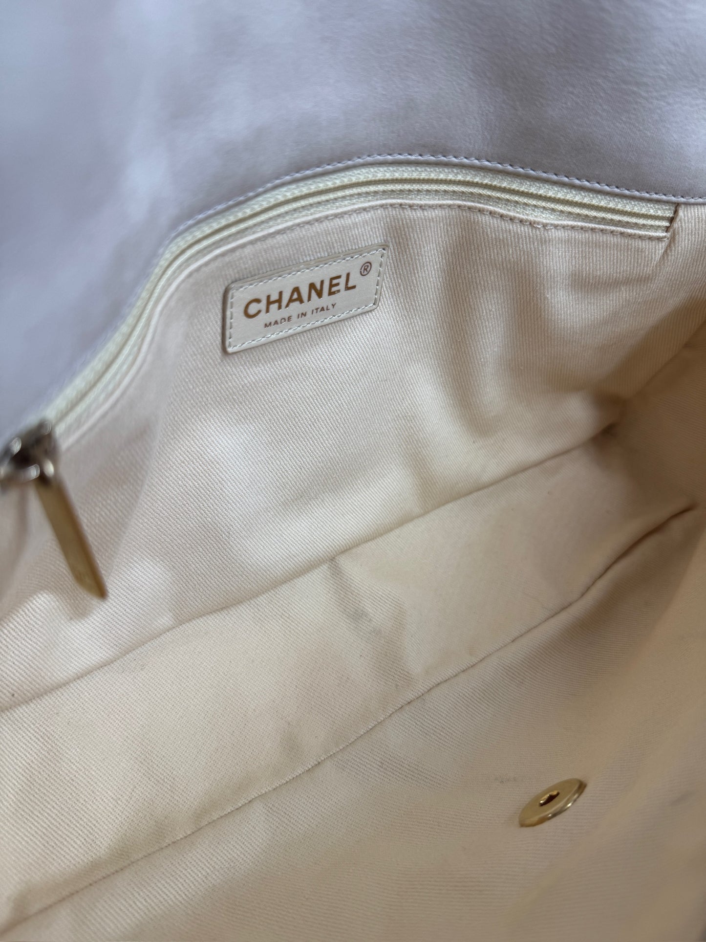 Chanel Iridescent Ivory Quilted Calfskin Large Chic Flap Shoulder Bag