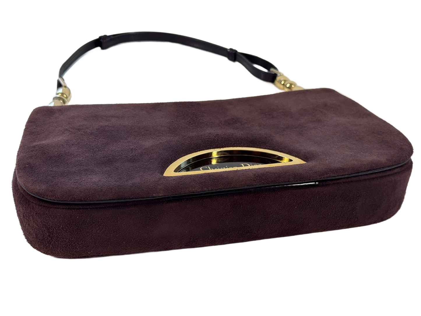 Dior Vintage 2000 Dark Purple Eggplant Suede Malice Shoulder Pochette Bag