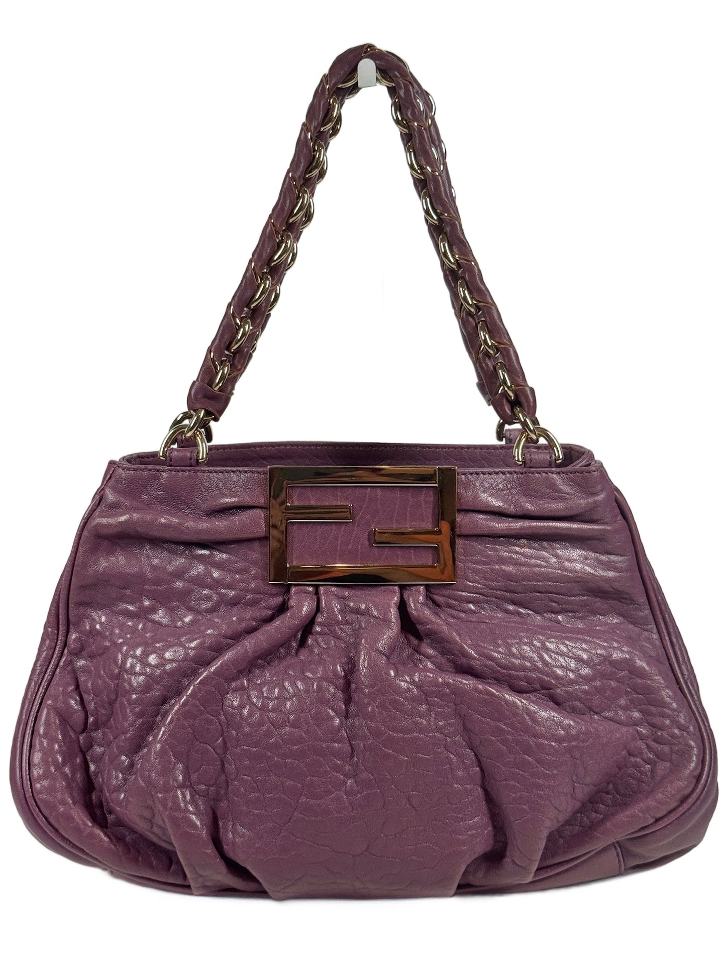 Fendi Purple Ruffled Leather Mia Shoulder Tote Bag