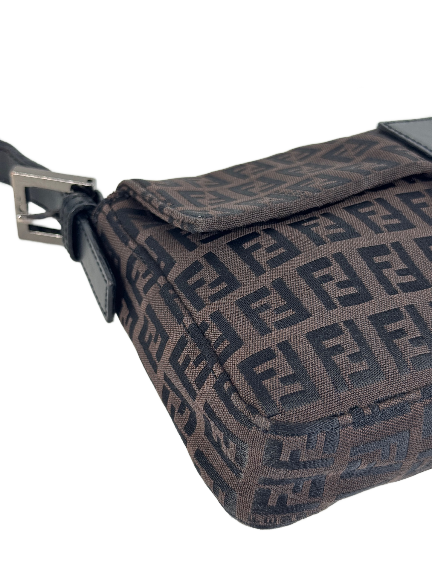 Fendi Vintage Chocolate Brown Zucca Zucchino Monogram Baguette Bag