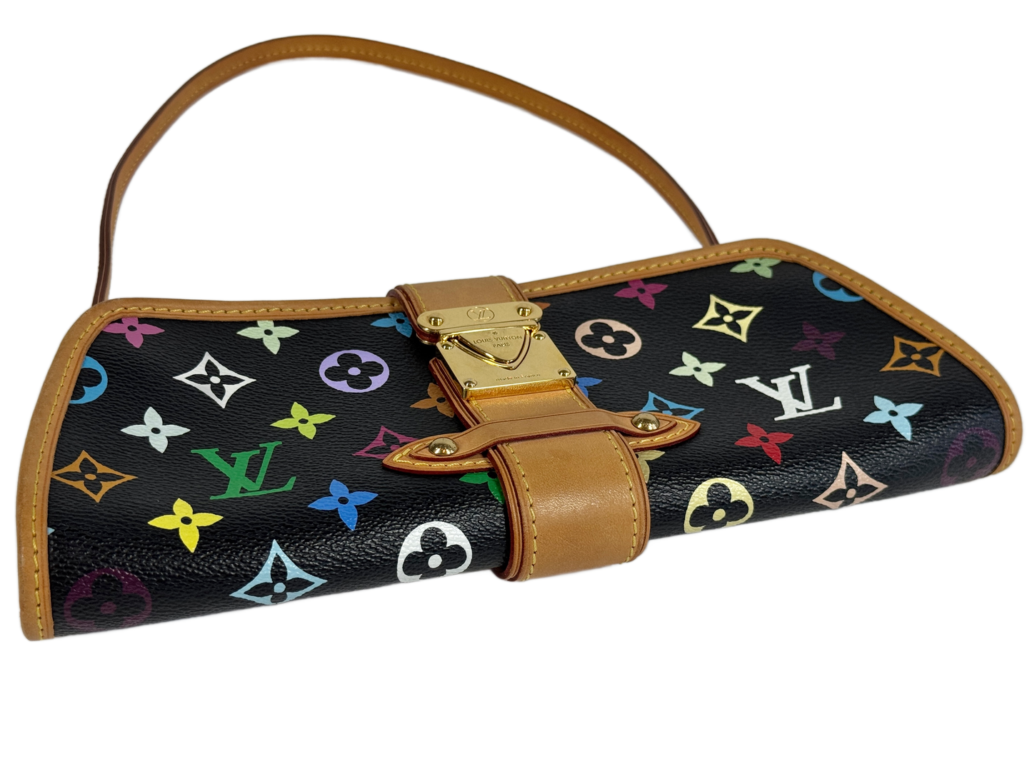 Louis Vuitton Vintage 00s Multicolor Noir / Black Monogram Shirley Pochette Shoulder Clutch Bag
