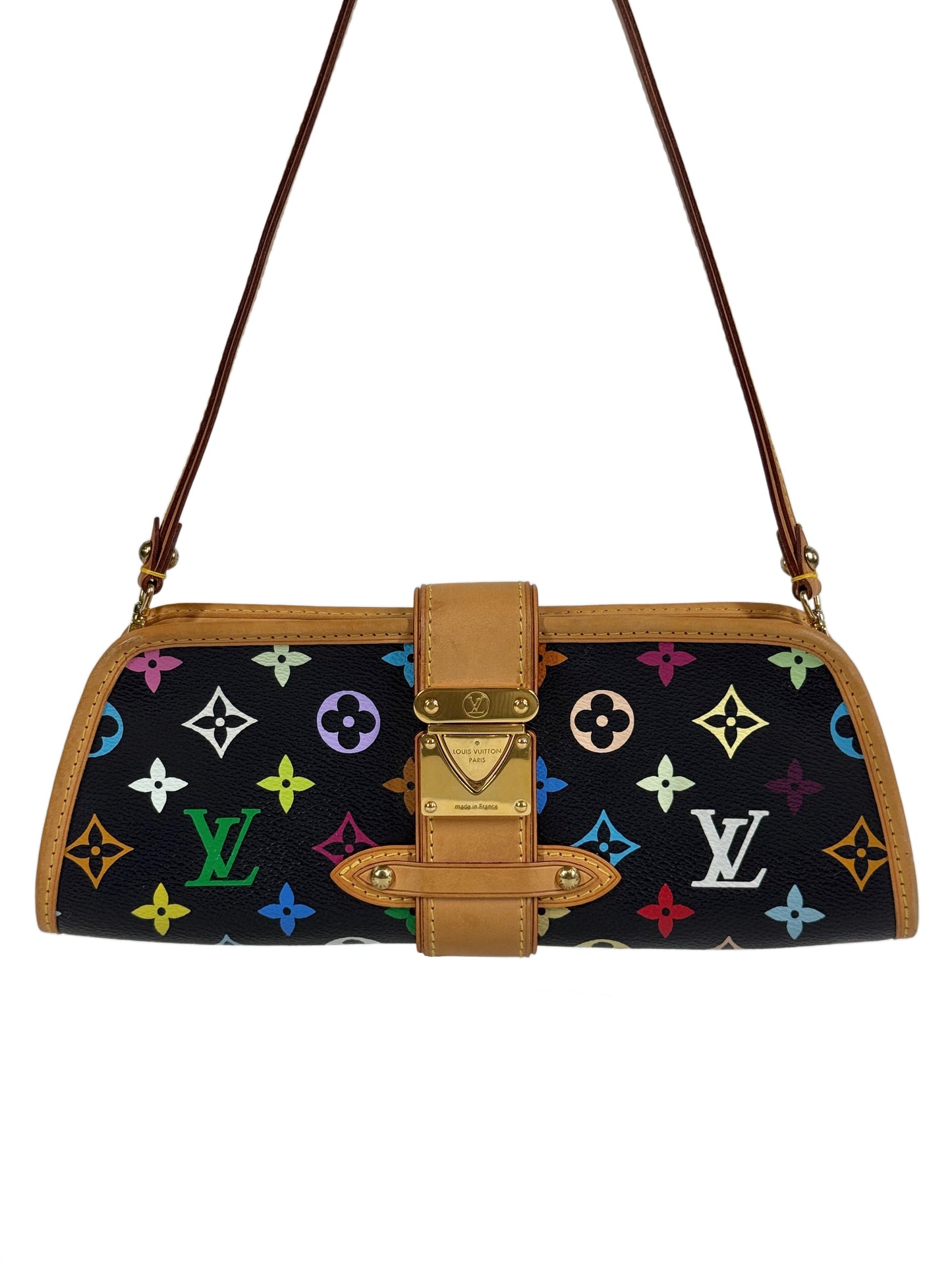 Louis Vuitton Vintage 00s Multicolor Noir / Black Monogram Shirley Pochette Shoulder Clutch Bag