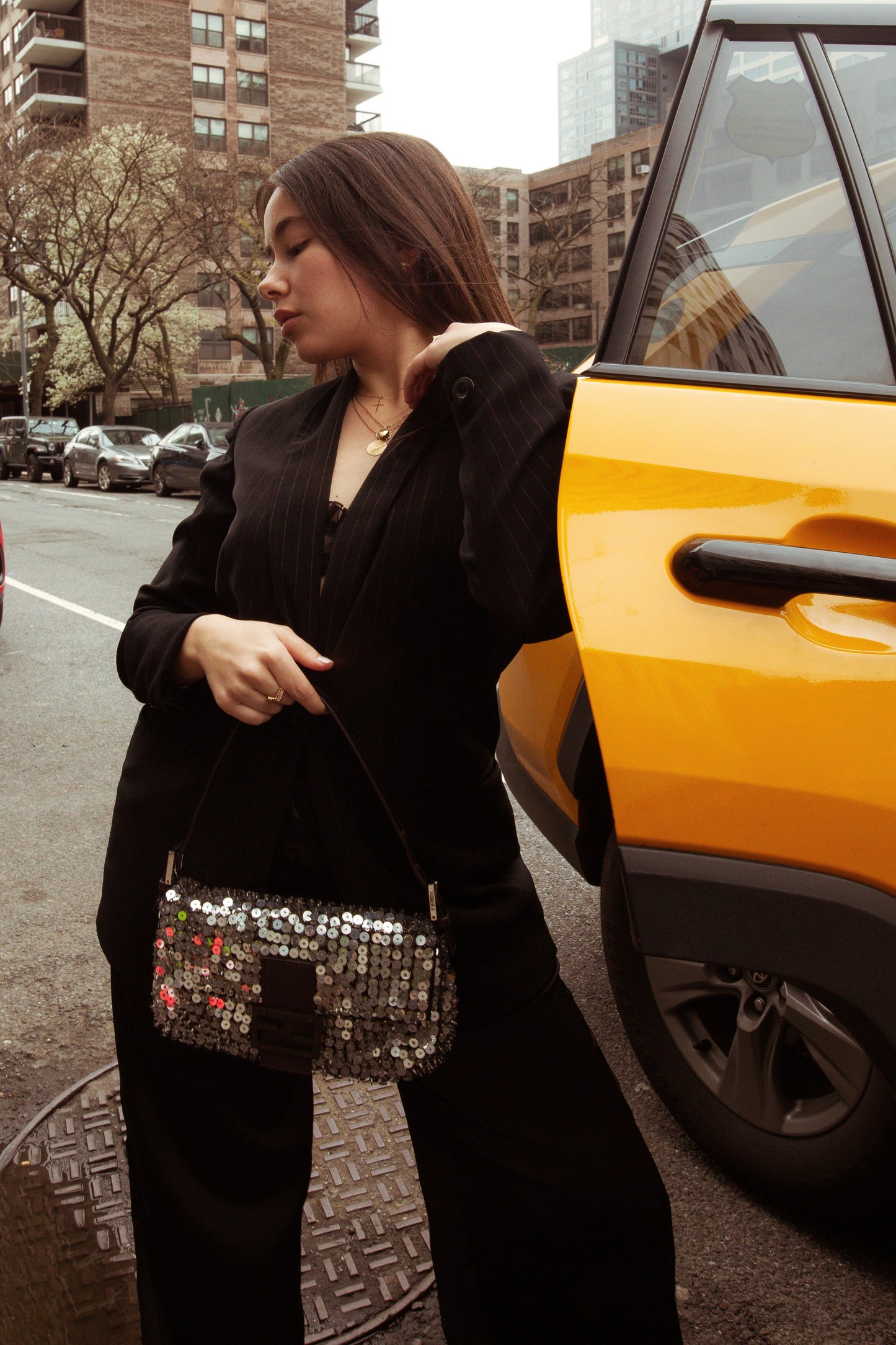 Fendi Spring 2013 3D Silver Beaded Sequin Baguette Shoulder Bag