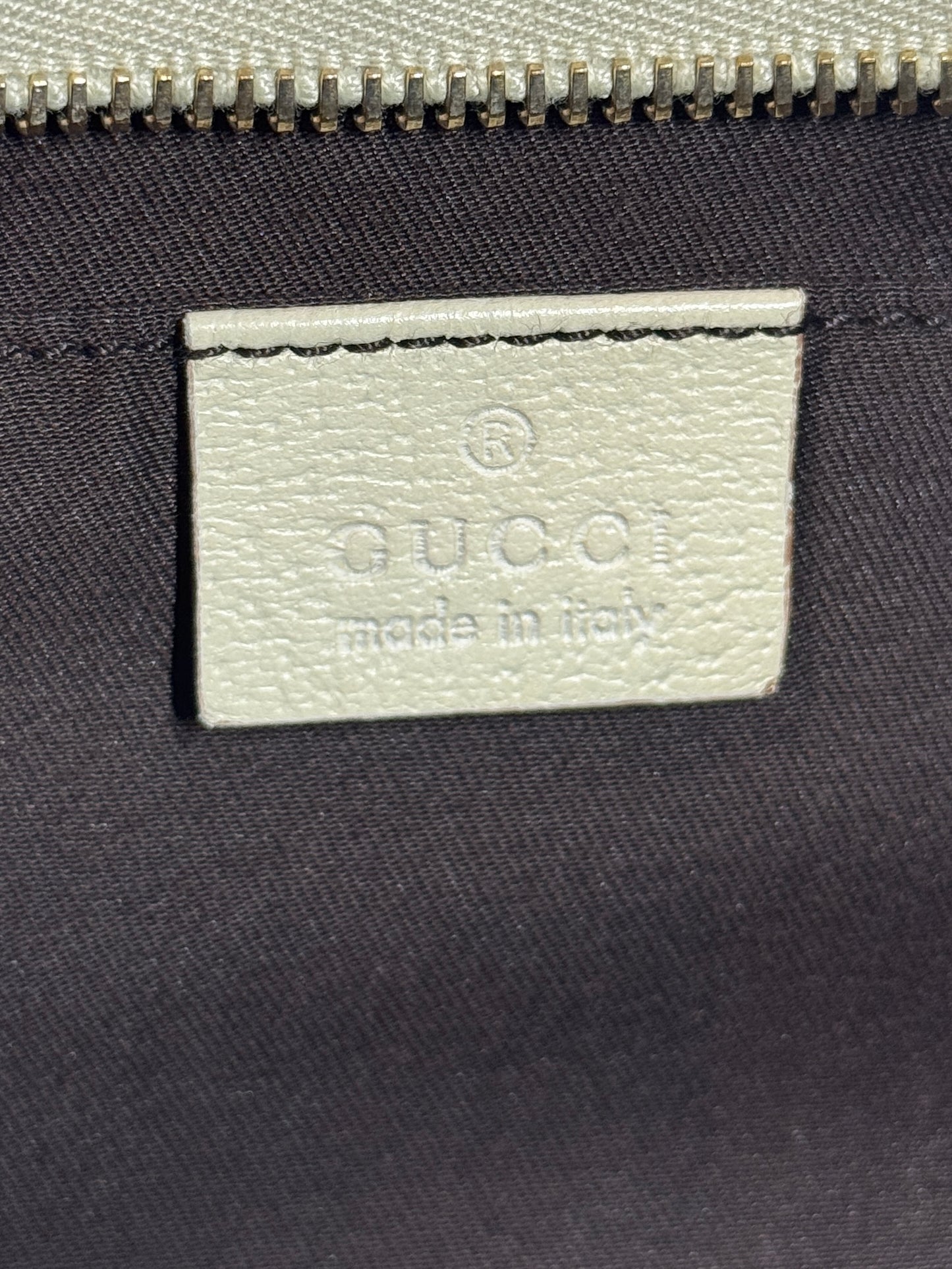 Gucci Vintage Brown GG Monogram Canvas w Ivory Leather Trim Abbey Pochette Shoulder Bag