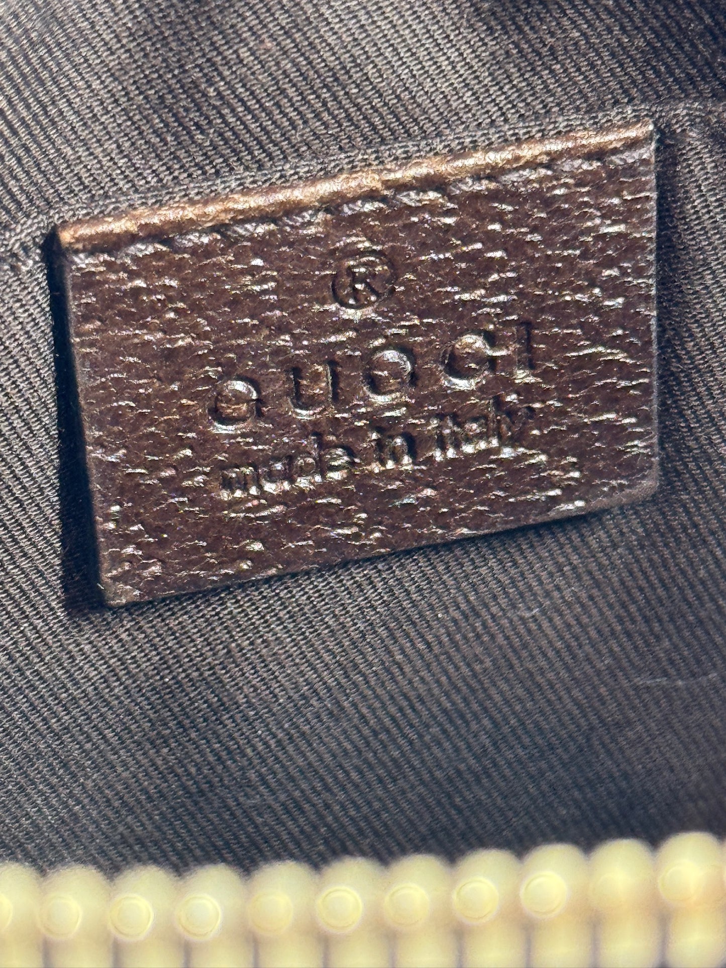 Gucci Vintage Brown Monogram Canvas Logo Chain Strap Evening Pochette Bag