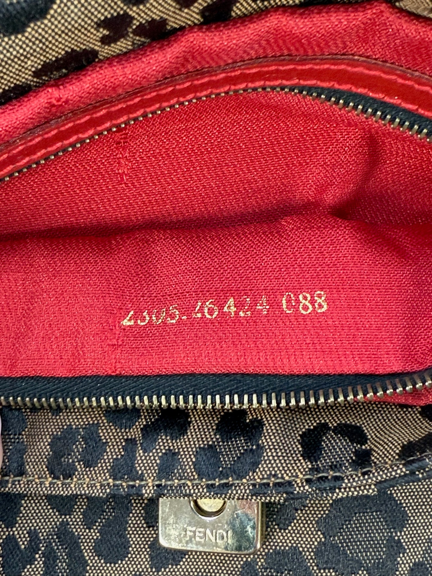 Fendi Vintage Brown Leopard Canvas Red Leather Trim Baguette