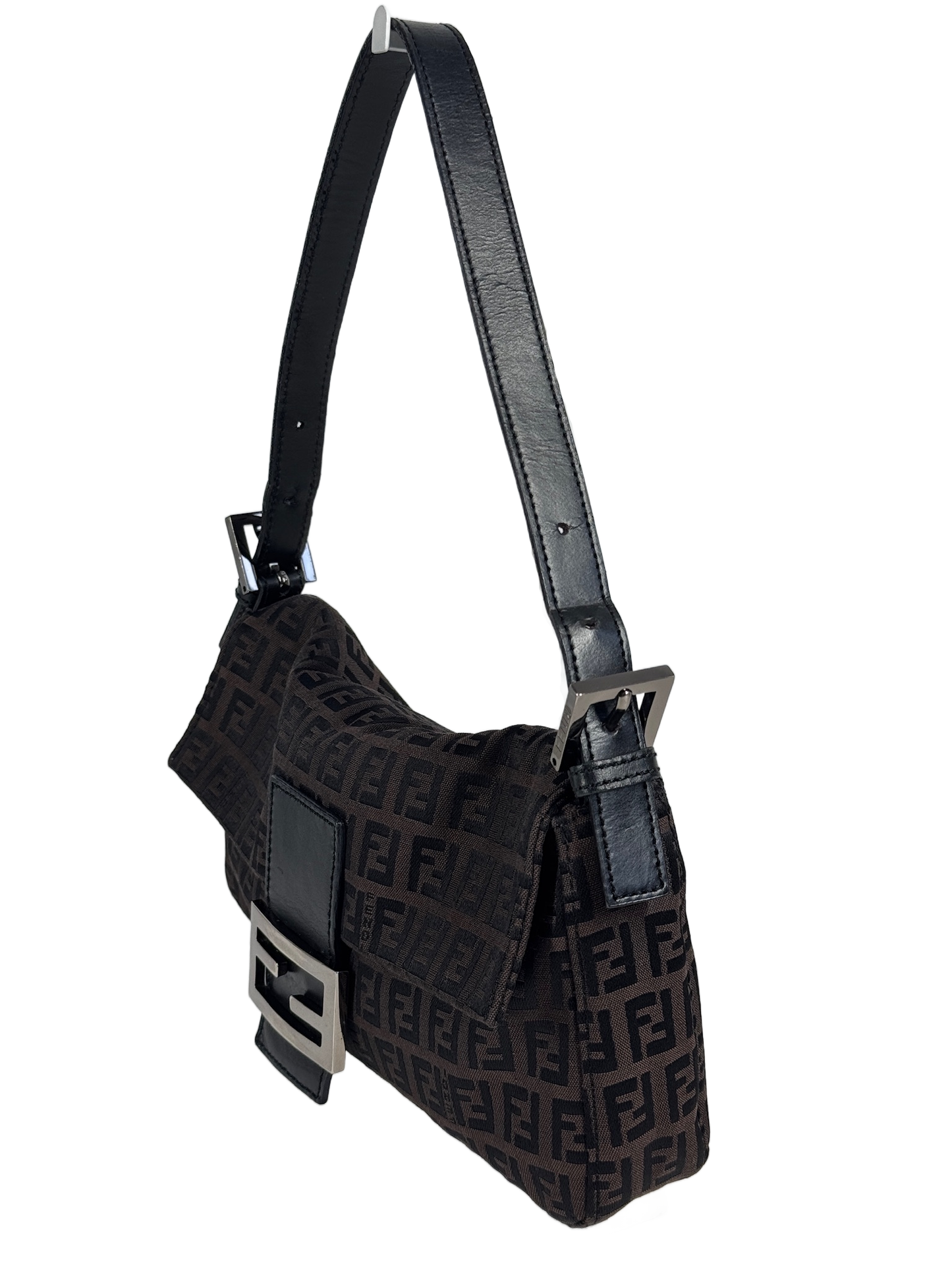 Fendi Vintage Chocolate Brown Zucca Zucchino Monogram Baguette Bag
