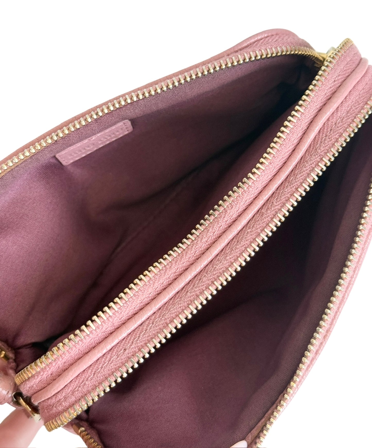 Miu Miu Vintage Rose Pink Leather Mini Double Zip Pochette Bag