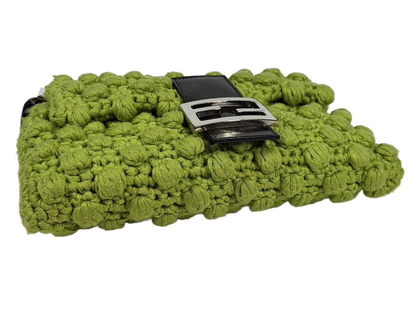 Fendi Vintage Lime Green Crochet Knit Shoulder Baguette Bag
