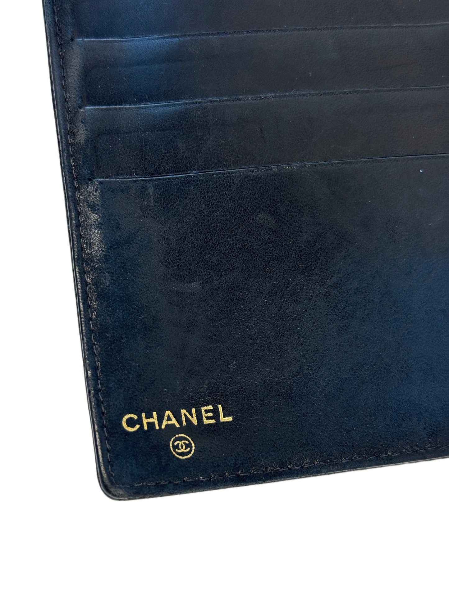 Chanel Vintage Black Caviar CC Logo Long Snap Bifold Wallet