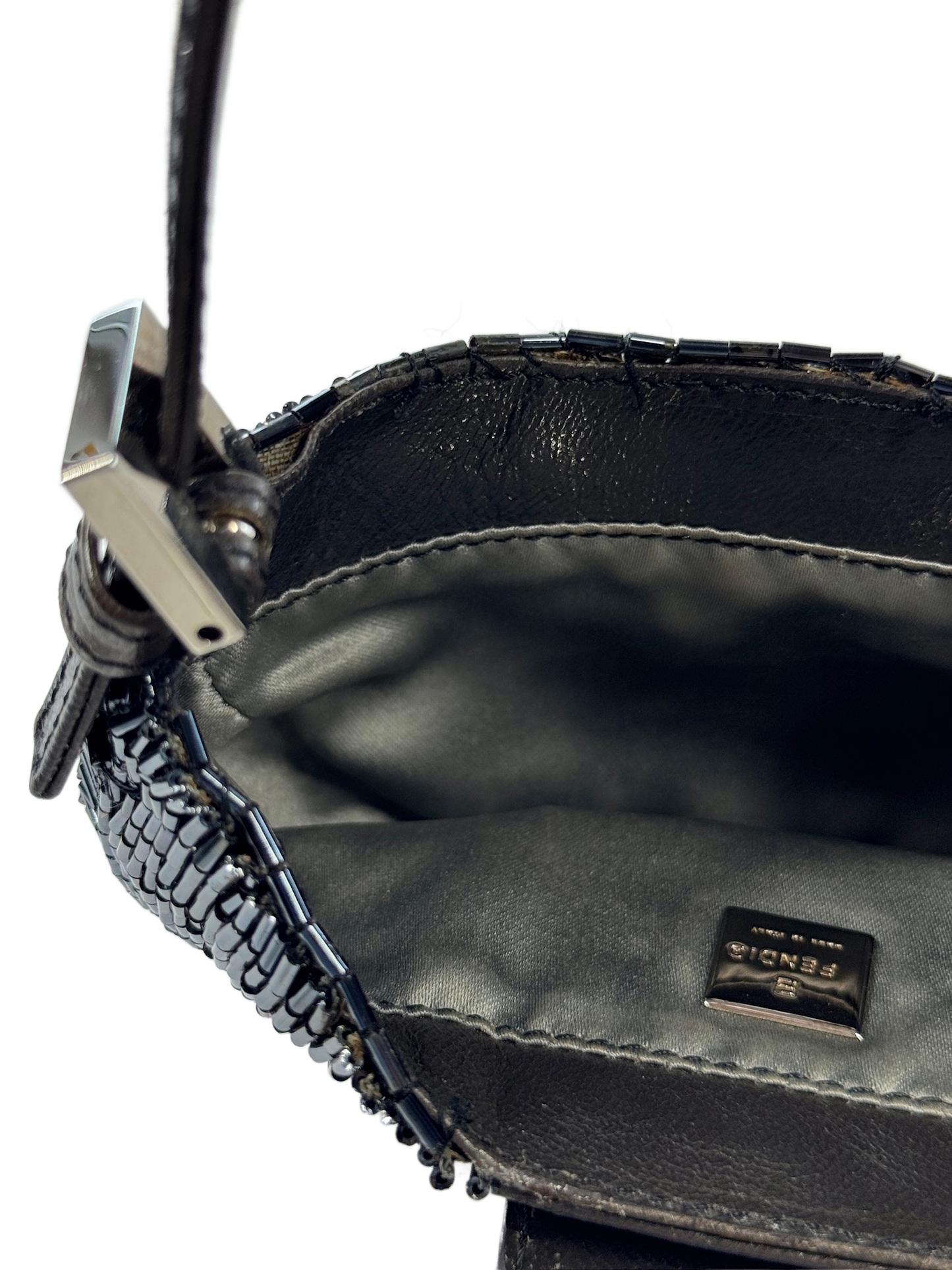 Fendi Vintage Iridescent Black Beaded Mini Croissant Baguette Bag