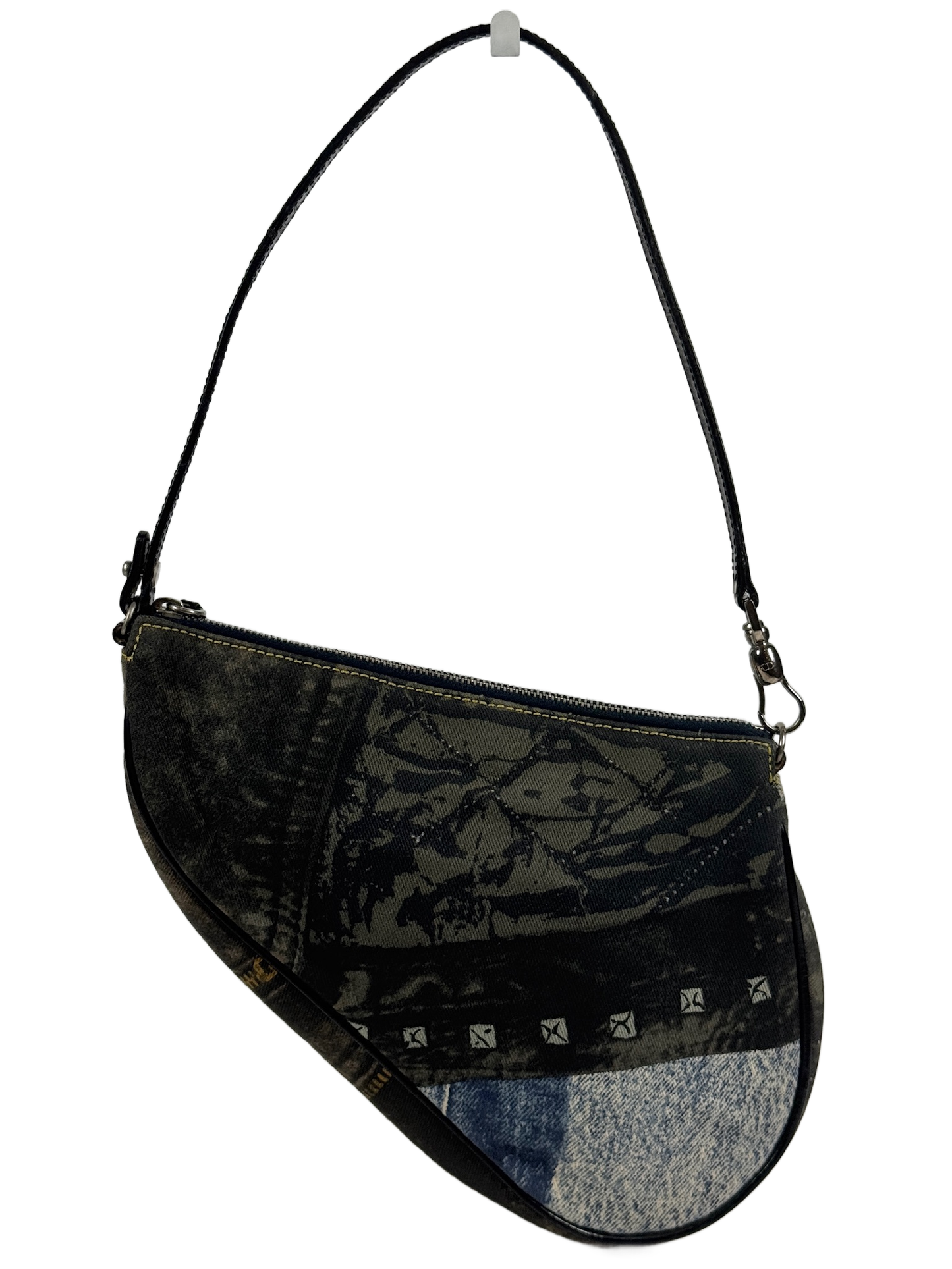 Dior Vintage 00s Blue Denim Speedway Patchwork Mini Saddle Pochette Bag