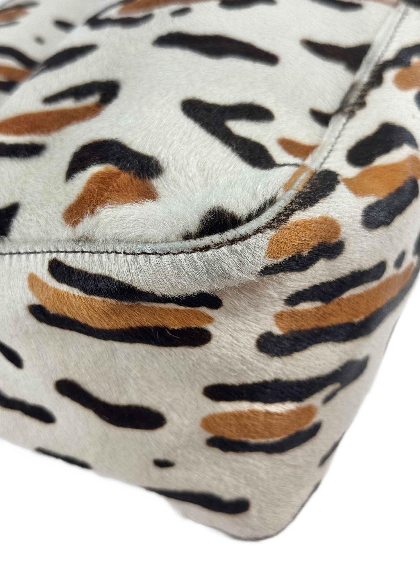 Fendi Vintage White & Brown Leopard Print Pony Hair Mamma Baguette Shoulder Bag