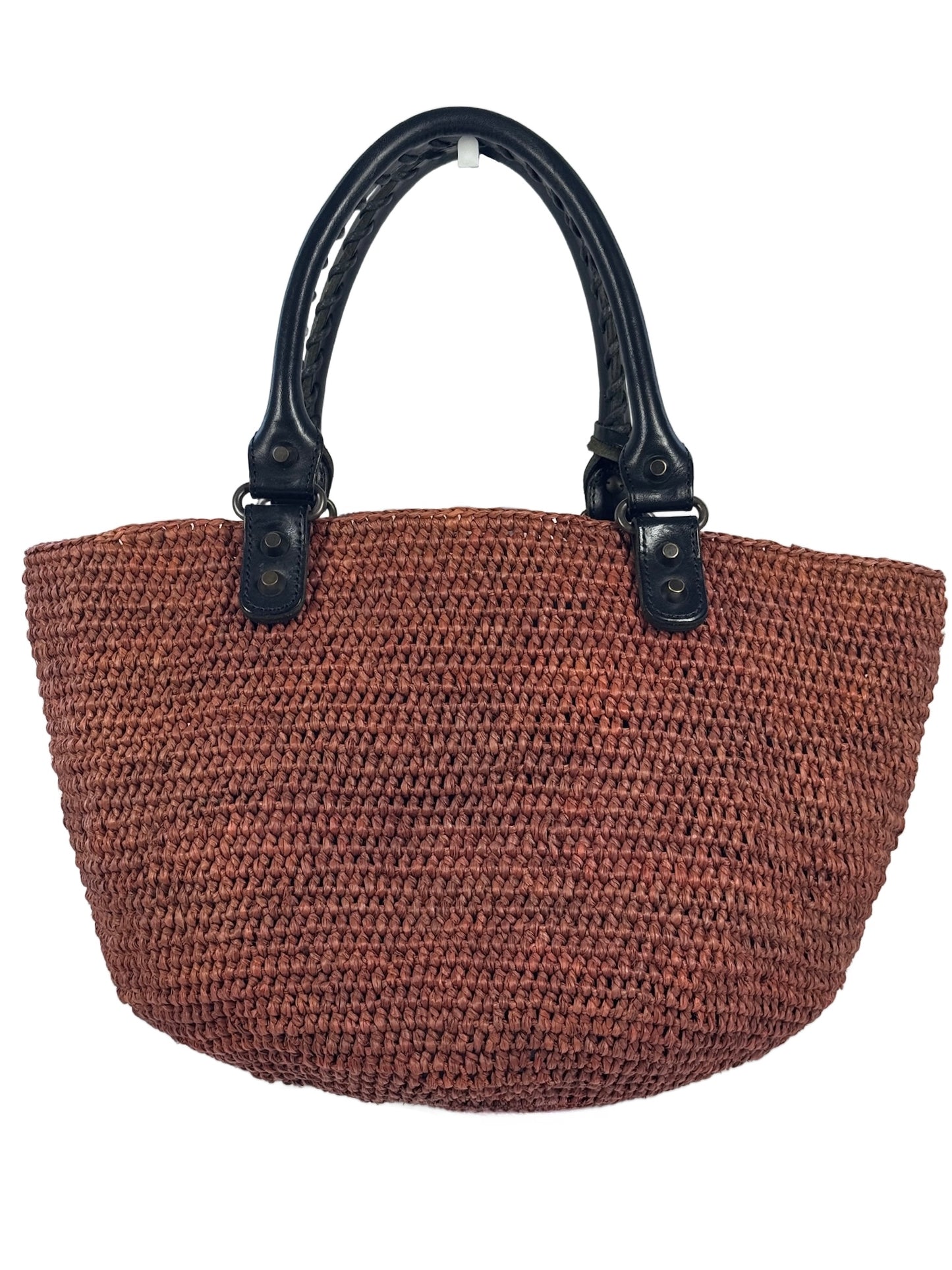 Balenciaga Vintage Borsa Panier Classic Raffia Motocross City Bag in Marrone & Black