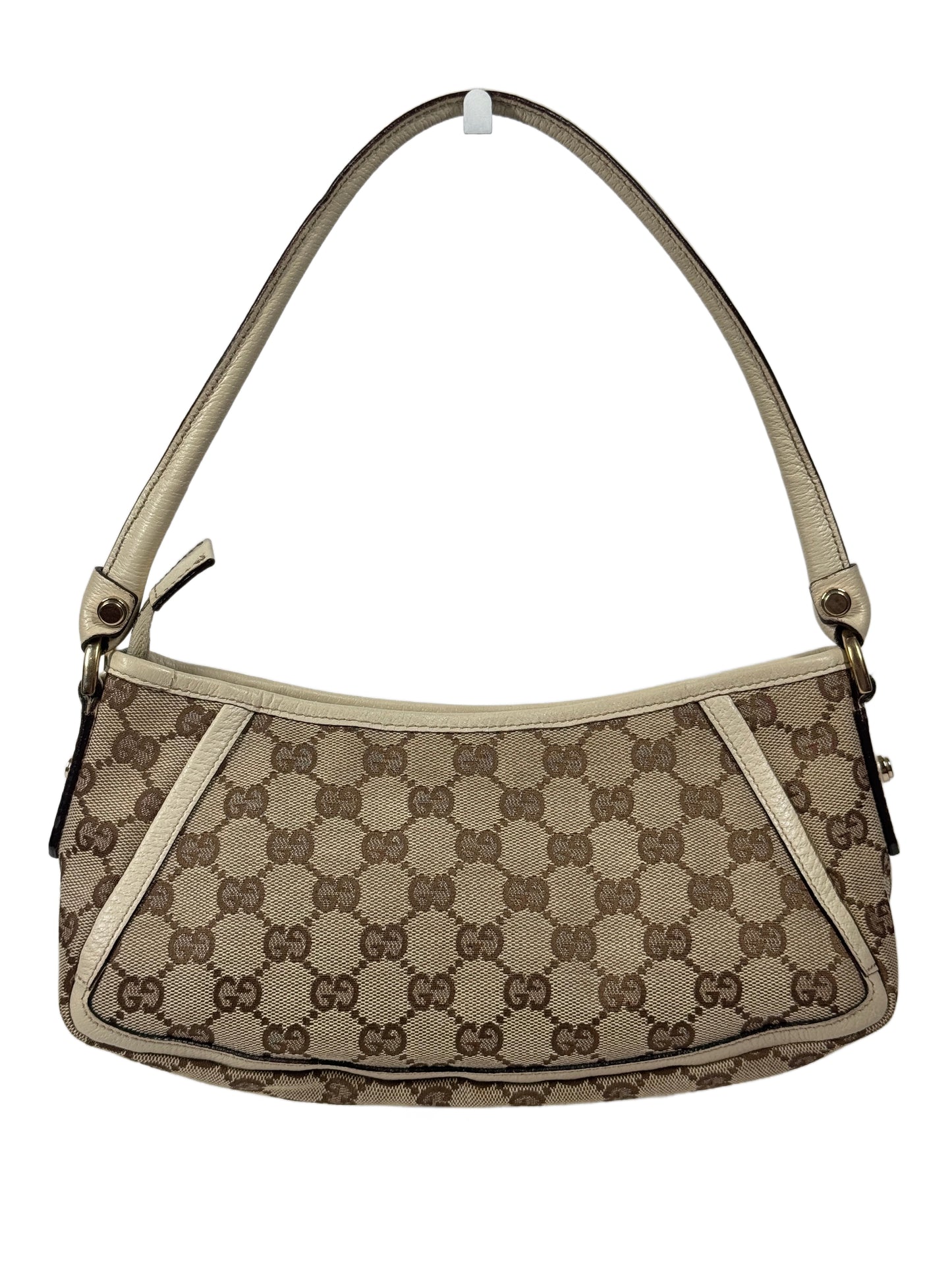 Gucci Vintage Brown GG Monogram Canvas w Ivory Leather Trim Abbey Pochette Shoulder Bag