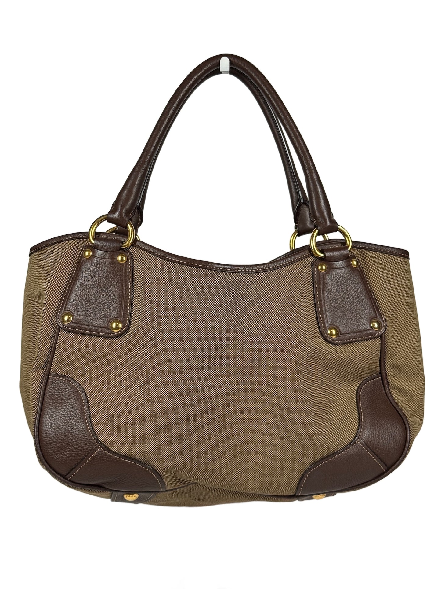 Prada Vintage Brown Jacquard Canapa Canvas Medium Shoulder Tote Bag