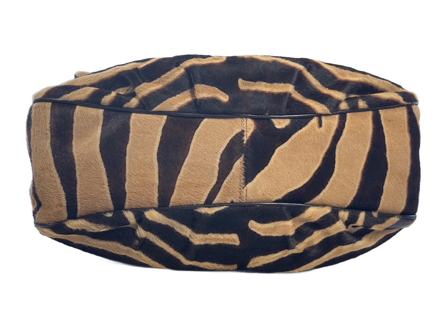 Fendi Vintage Beige & Brown Zebra Print Pony Hair Medium Chain Shoulder Bag