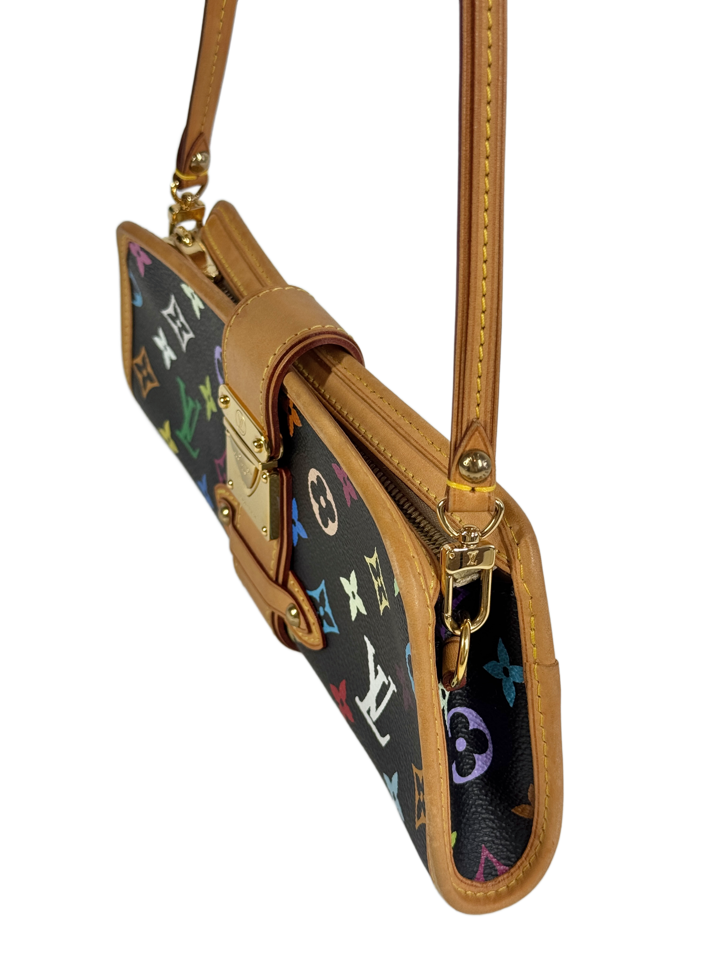 Louis Vuitton Vintage 00s Multicolor Noir / Black Monogram Shirley Pochette Shoulder Clutch Bag