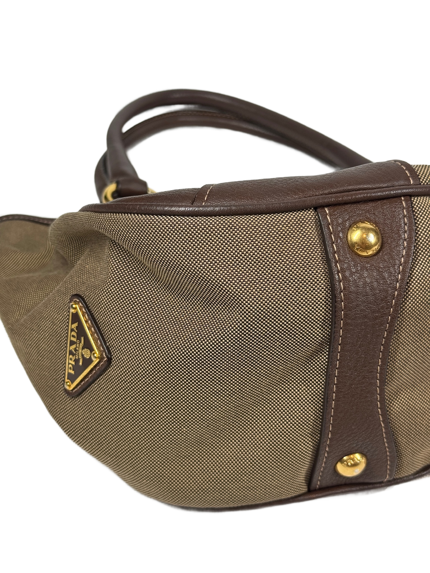 Prada Vintage Brown Jacquard Canapa Canvas Medium Shoulder Tote Bag