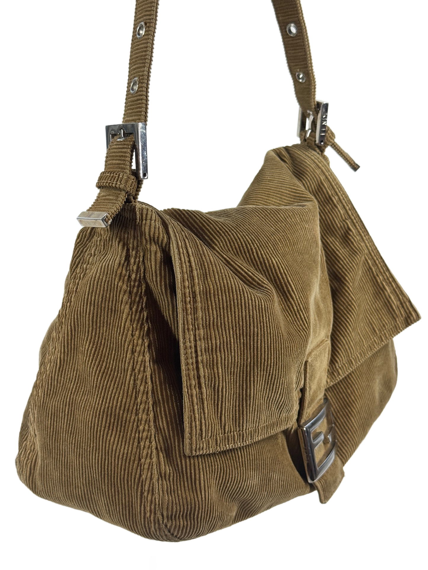 Fendi Vintage Beige Corduroy Mamma Baguette Shoulder Bag