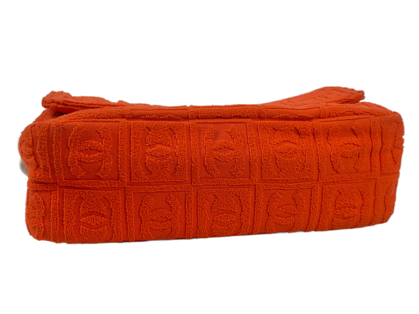 Chanel Vintage 00s Orange CC Logo Terry Cloth Sport Line Flap Bag w White Resin Chainlink Hardware