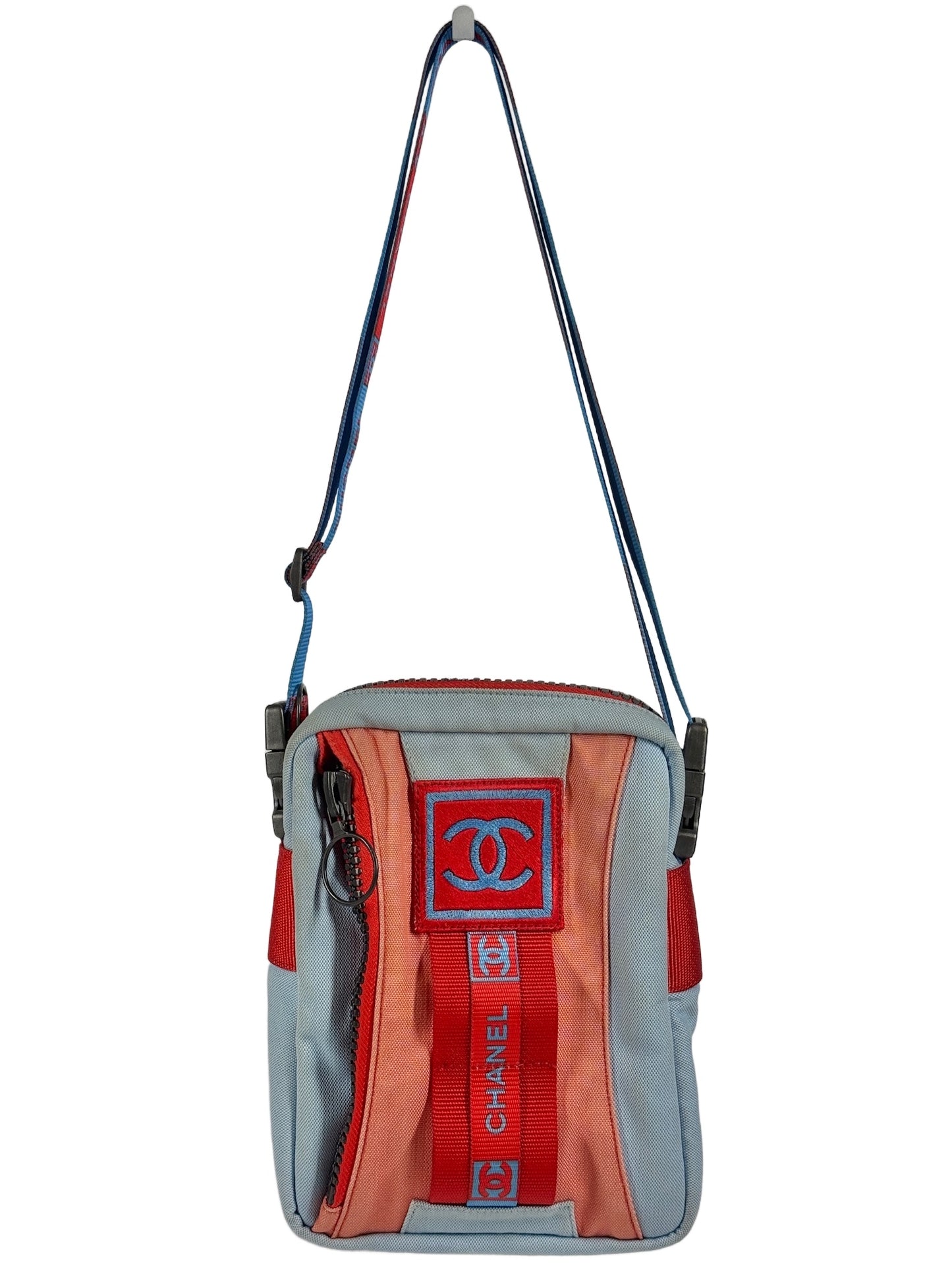 Chanel Vintage 00s Blue Orange Canvas Sport Line Crossbody Shoulder Bag