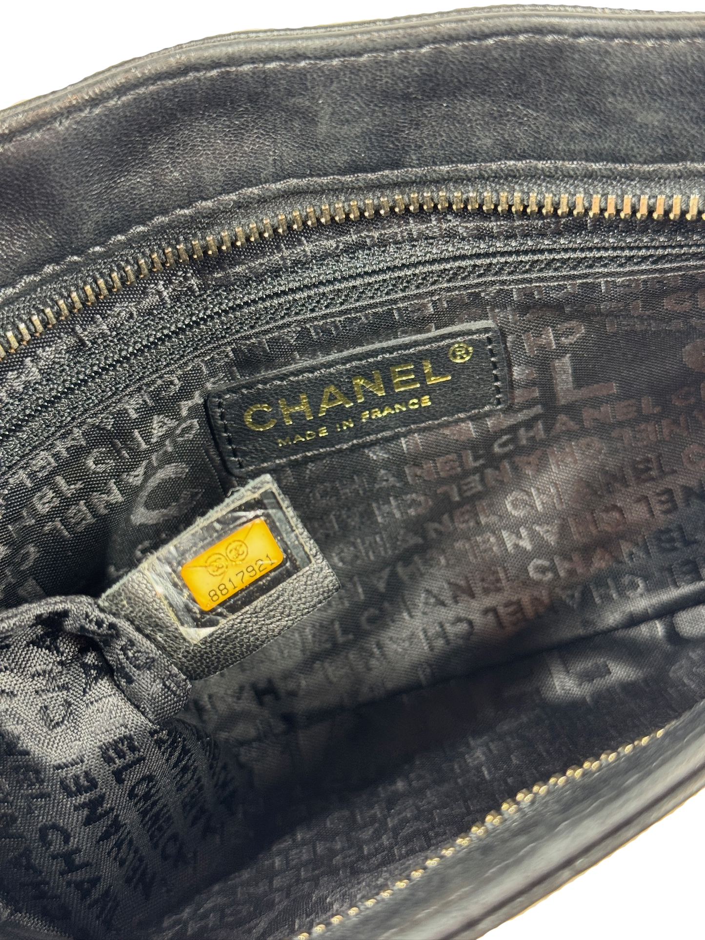 Chanel Vintage 00s Black Lambskin Leather Chocolate Bar Embossed Pochette Shoulder Bag