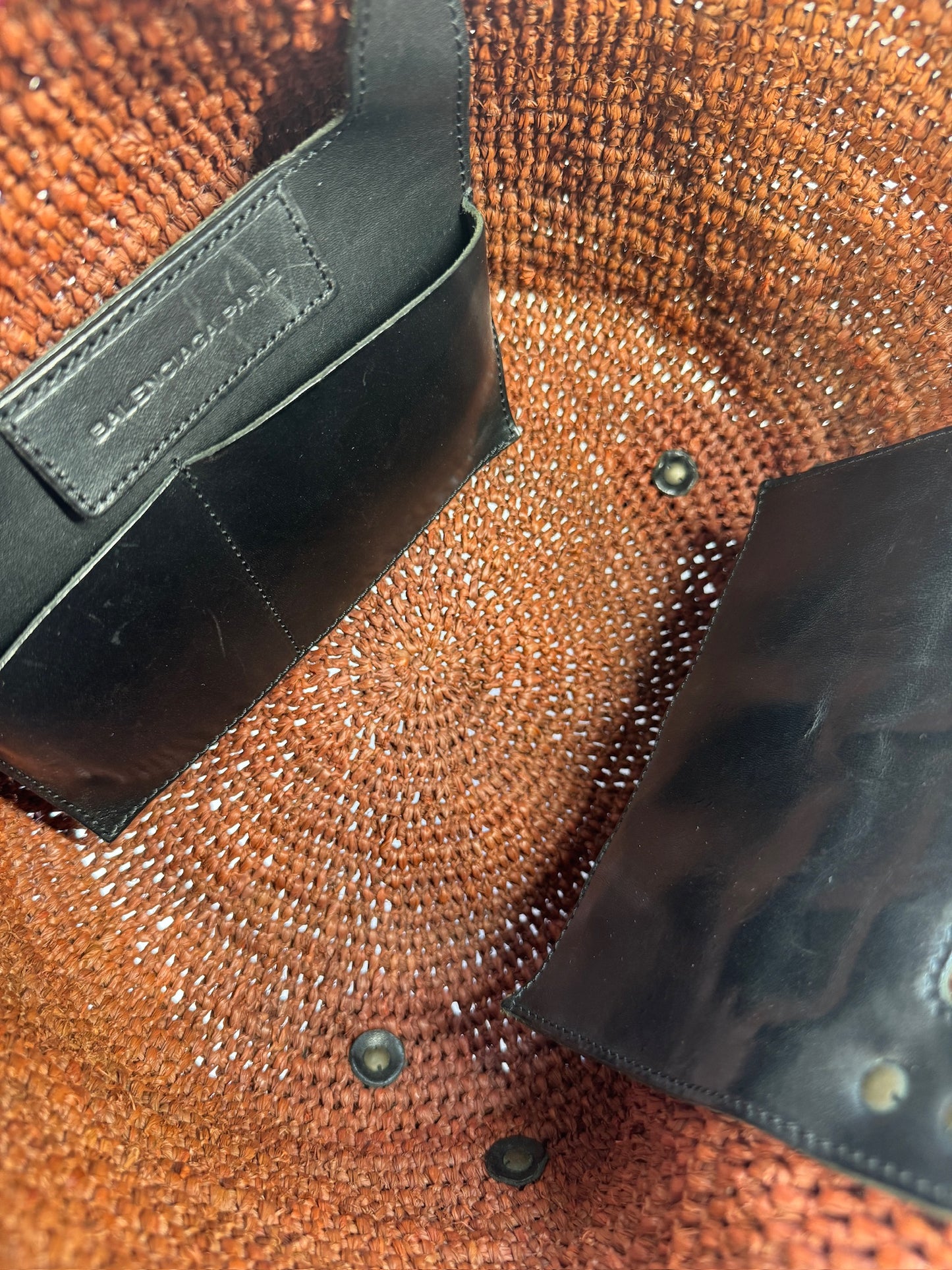 Balenciaga Vintage Borsa Panier Classic Raffia Motocross City Bag in Marrone & Black