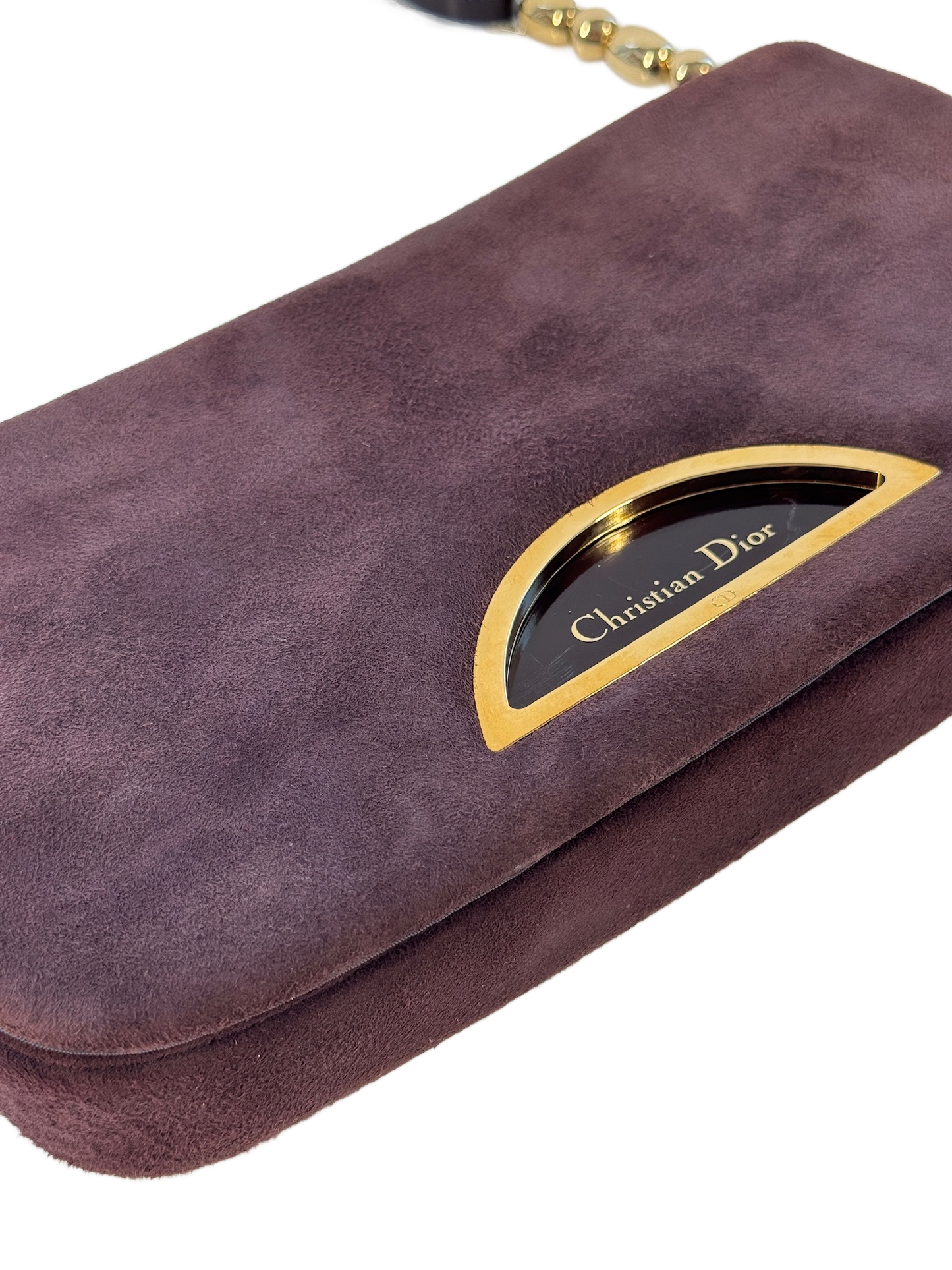 Dior Vintage 2000 Dark Purple Eggplant Suede Malice Shoulder Pochette Bag