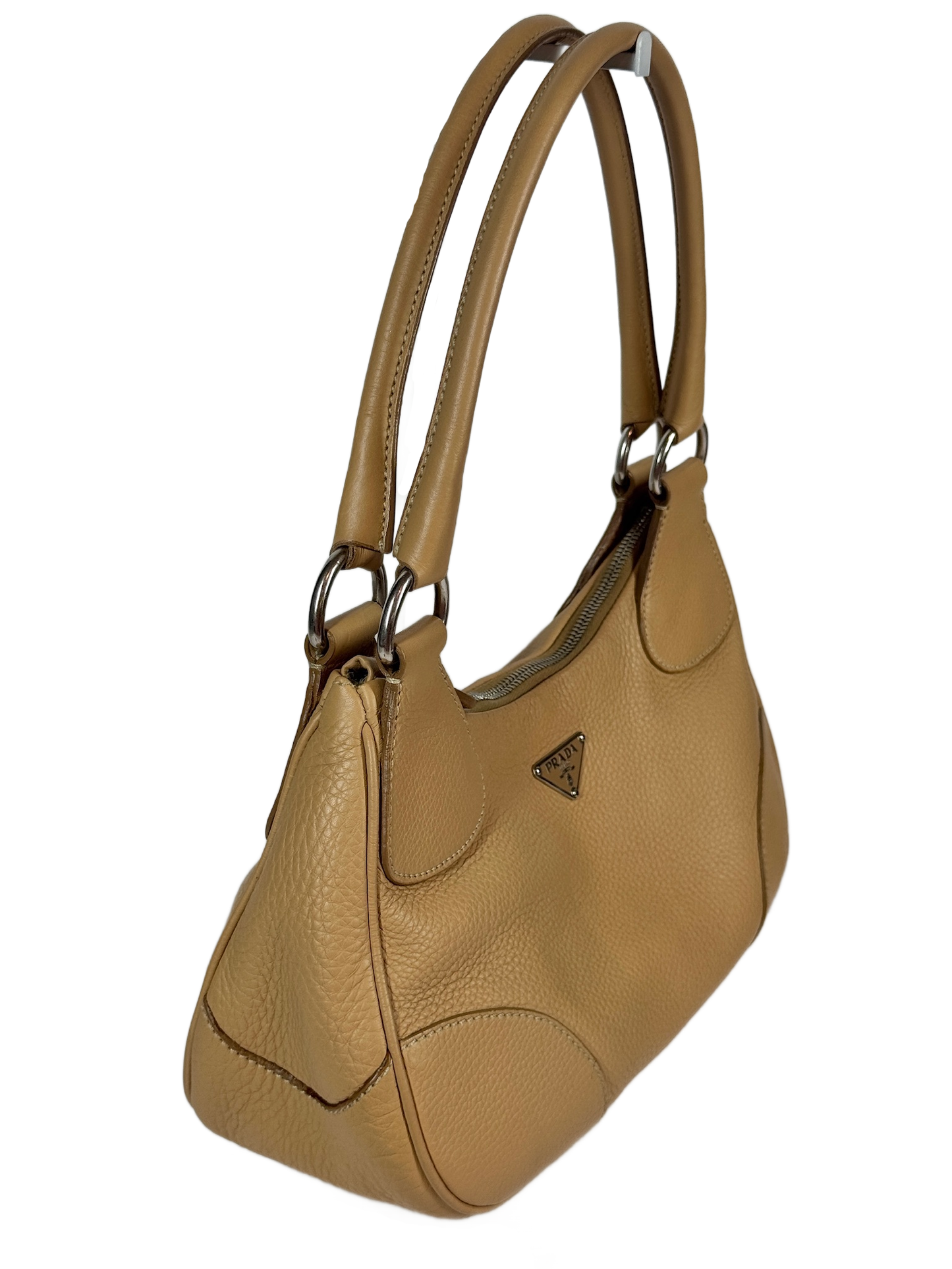 Prada Vintage Beige Pebbled Leather Small Shoulder Bag