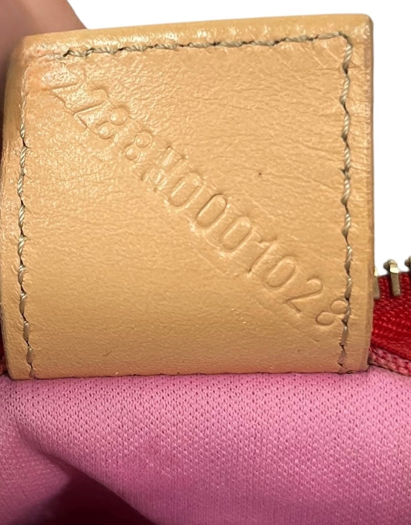 Fendi Vintage Hot Pink & Red Zucchino Zucca Monogram Mini Cosmetic Top Handle Pochette Bag