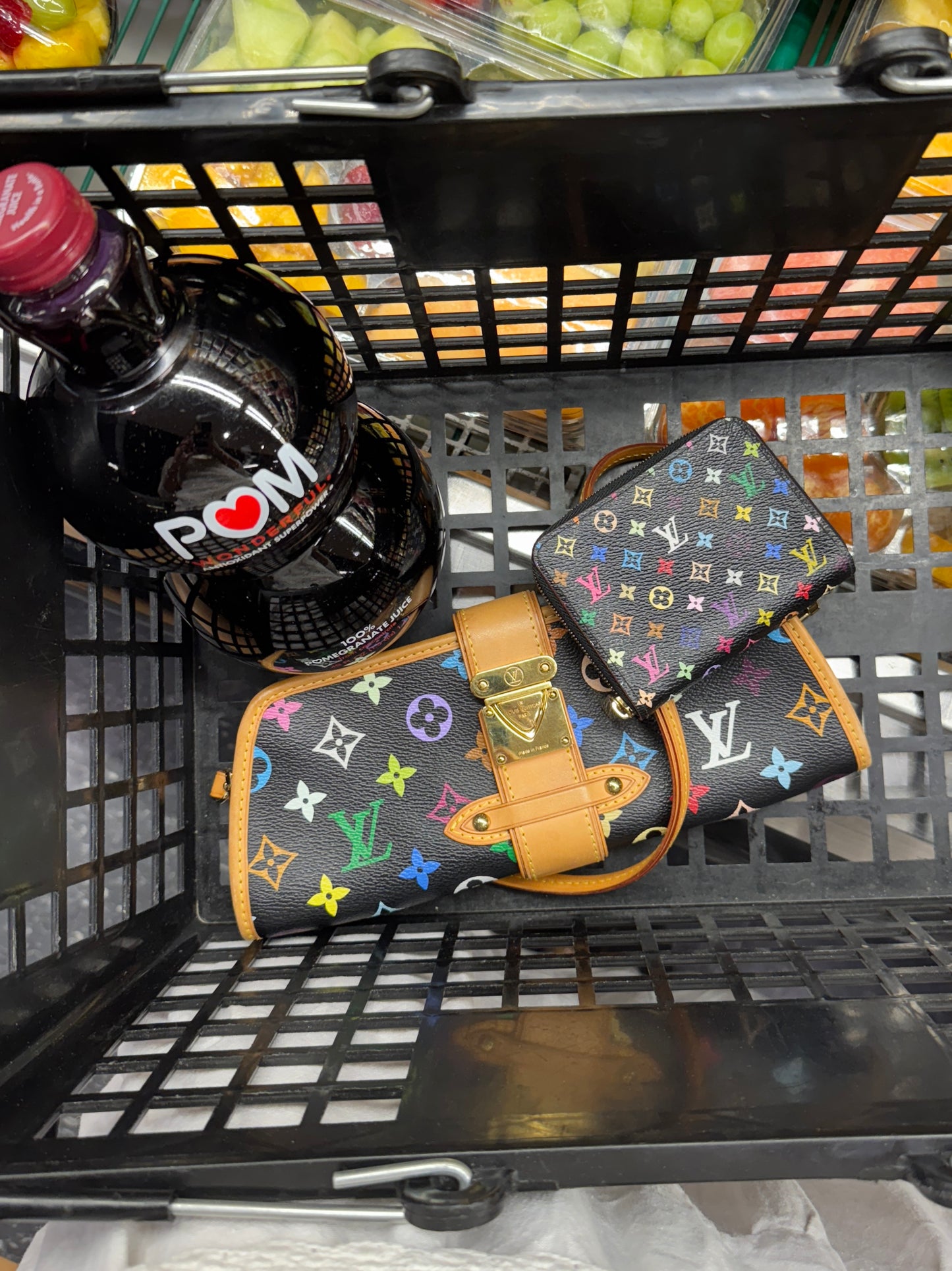 Louis Vuitton Vintage 00s Multicolor Noir / Black Monogram Shirley Pochette Shoulder Clutch Bag